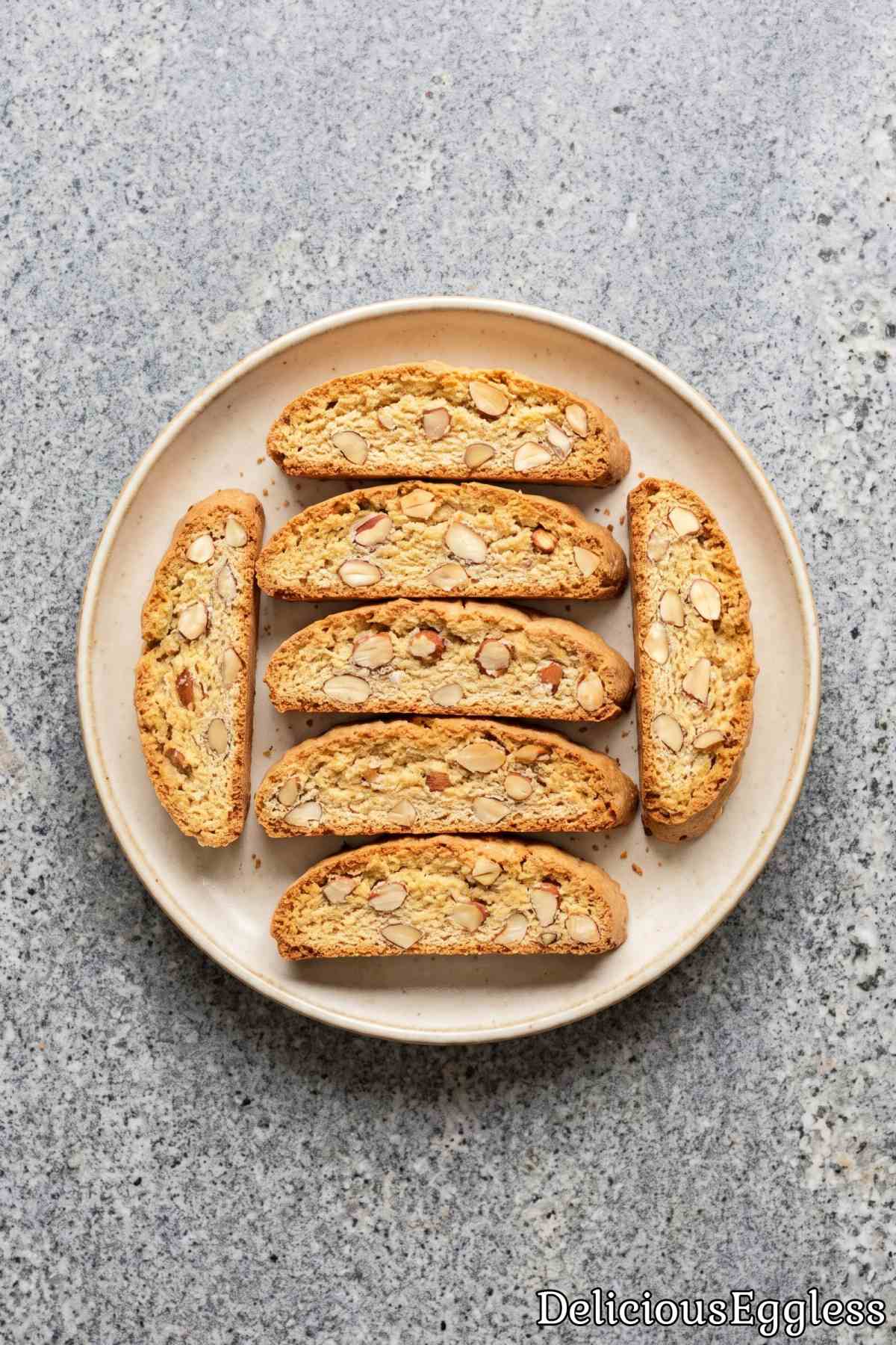 Fresh eggless almond biscotti slices