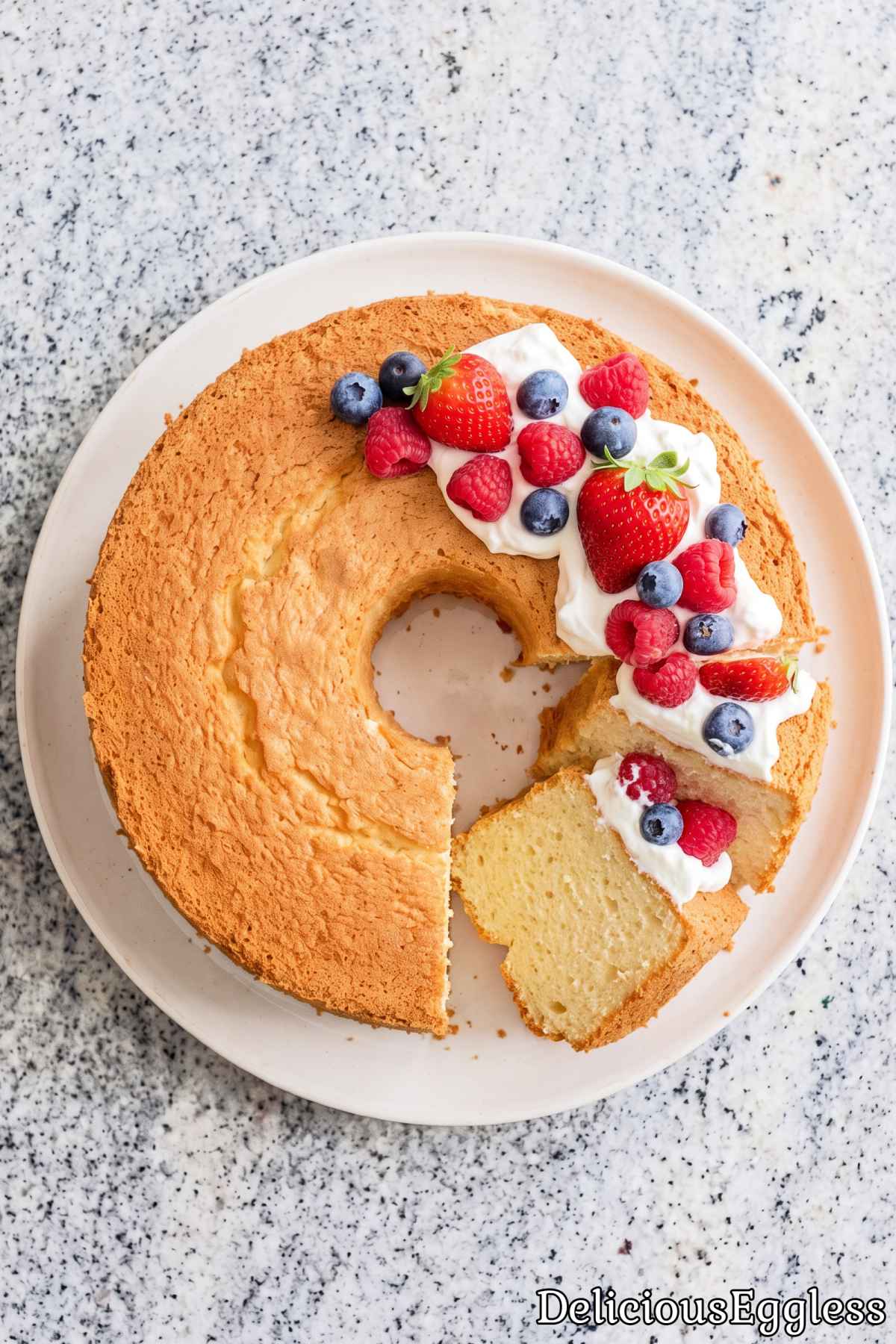 Soft egg-free angel food cake slice