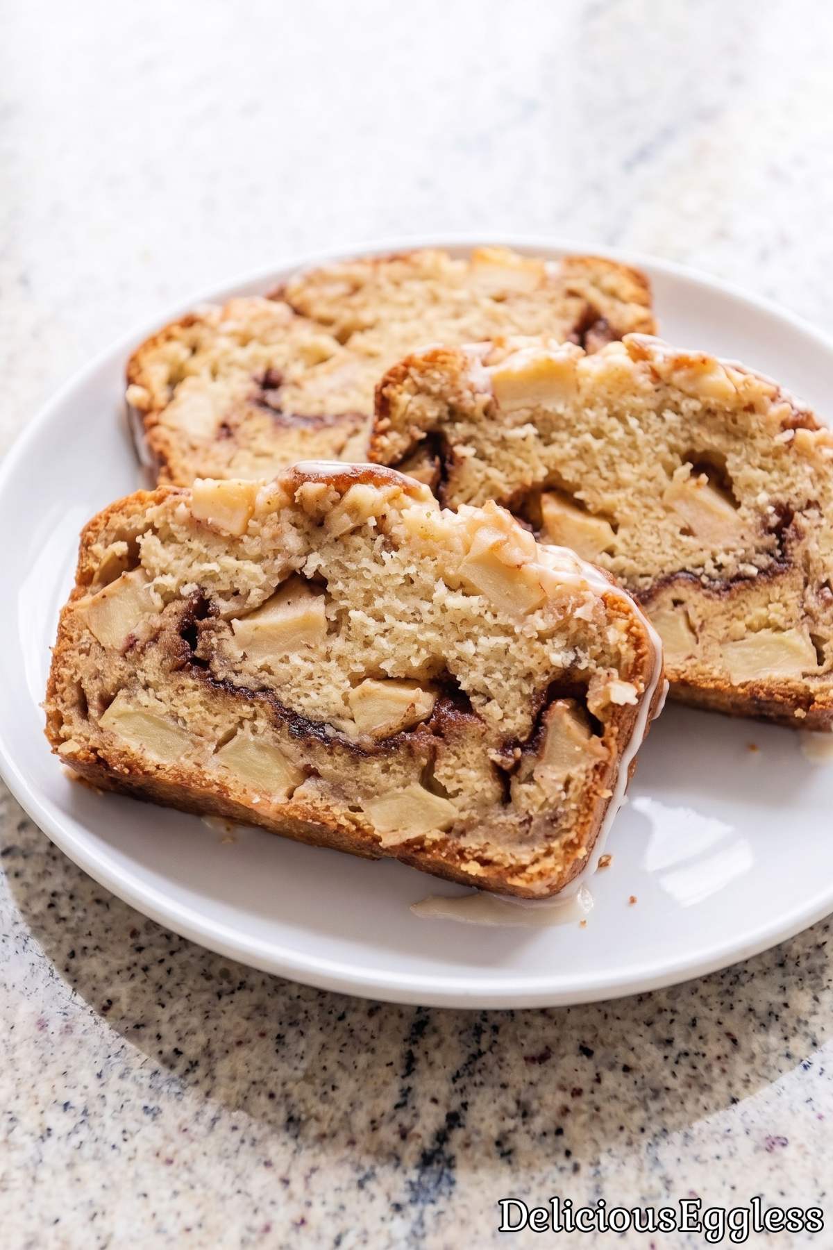 Sliced eggless apple fritter bread