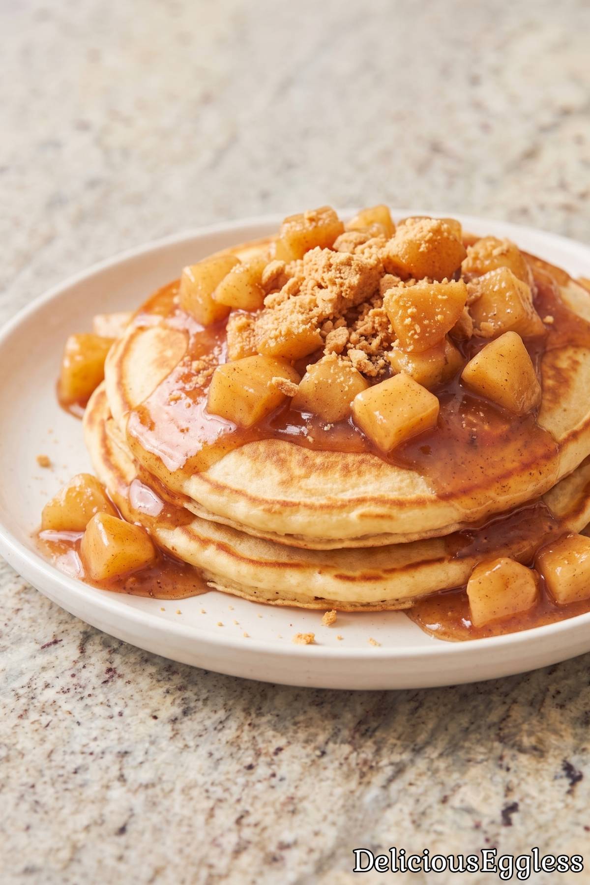 Tender eggless apple pie pancake stack
