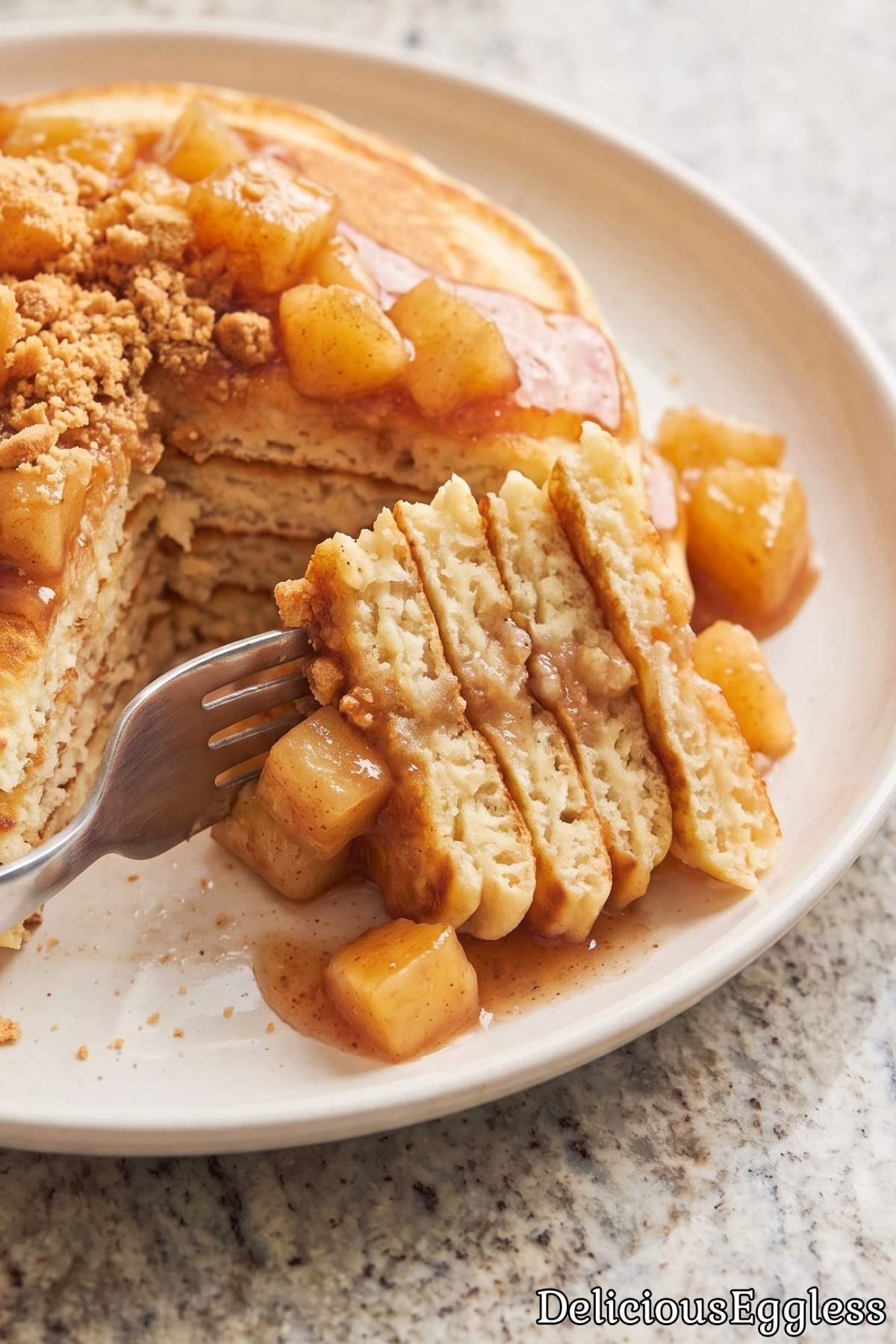 Plate of eggless apple pie pancakes