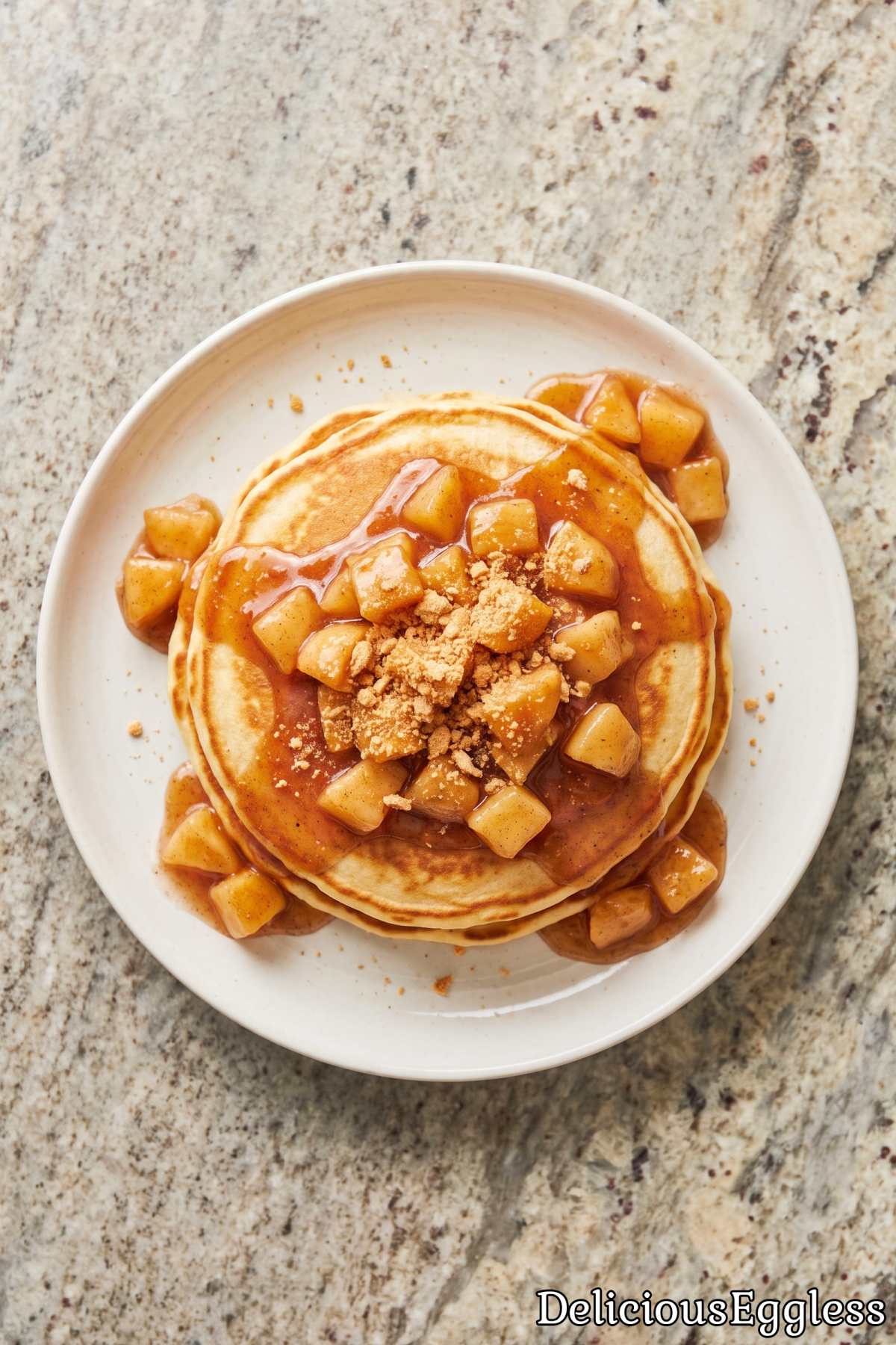 Eggless apple pie pancakes with syrup