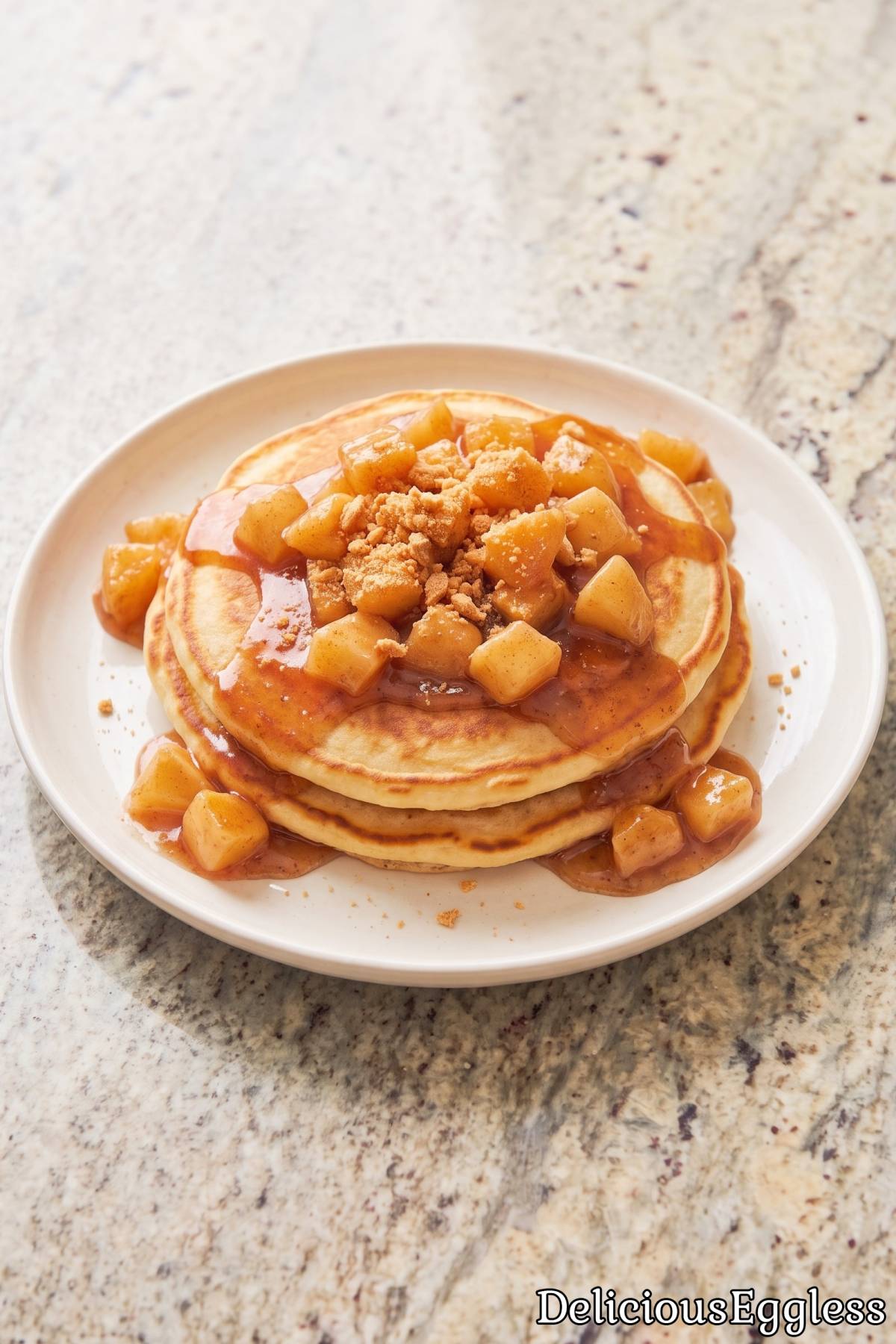 Warm stack of eggless apple pancakes