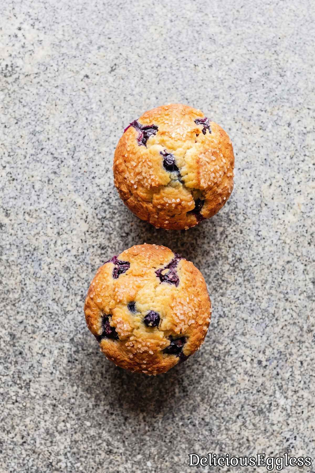 Fresh eggless blueberry muffins on a rack