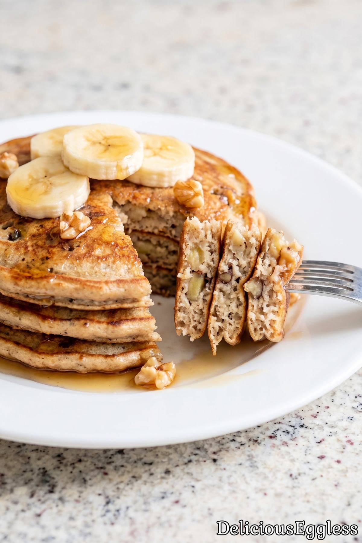 Sweet egg free banana bread pancakes