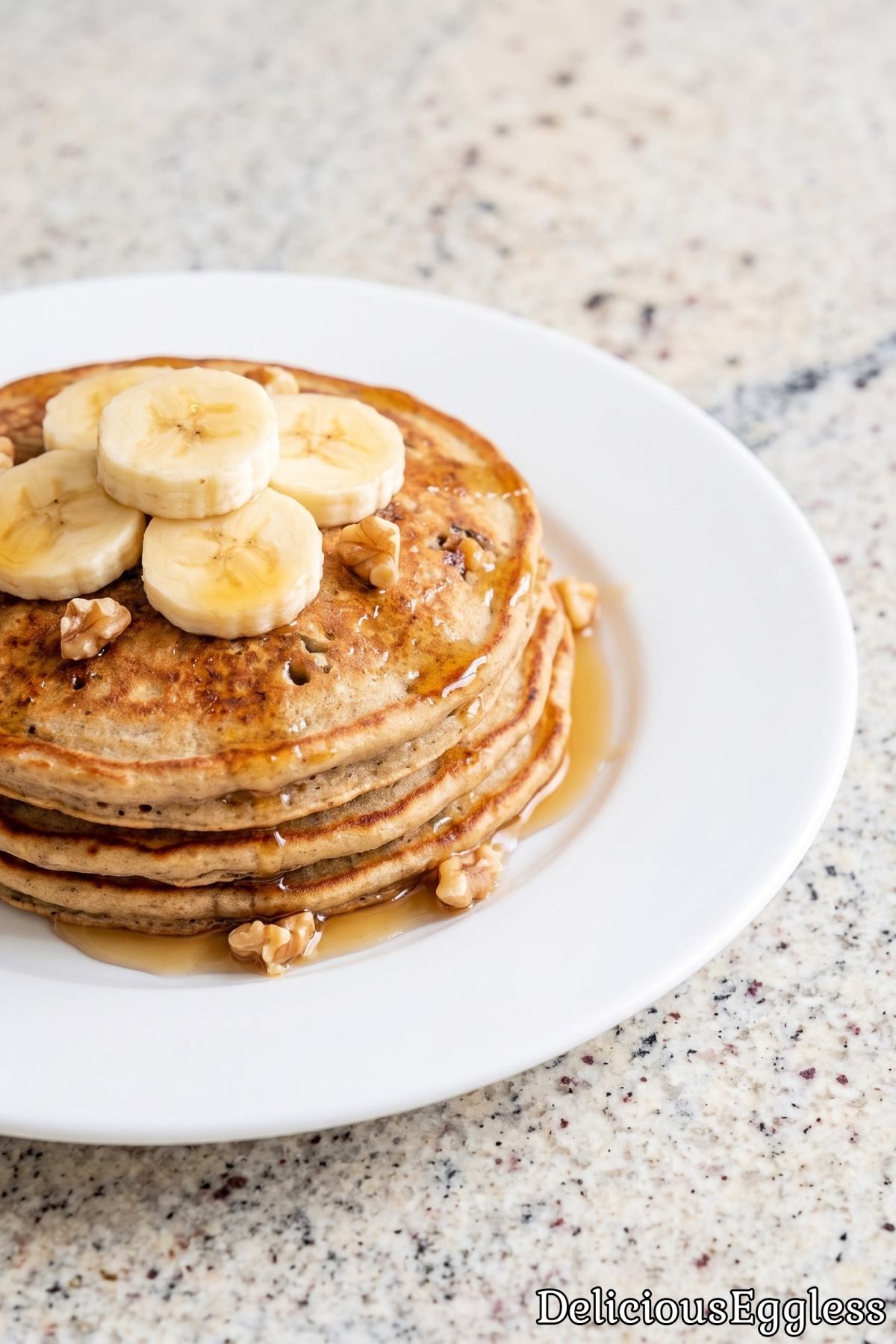 Tender eggless banana bread pancakes