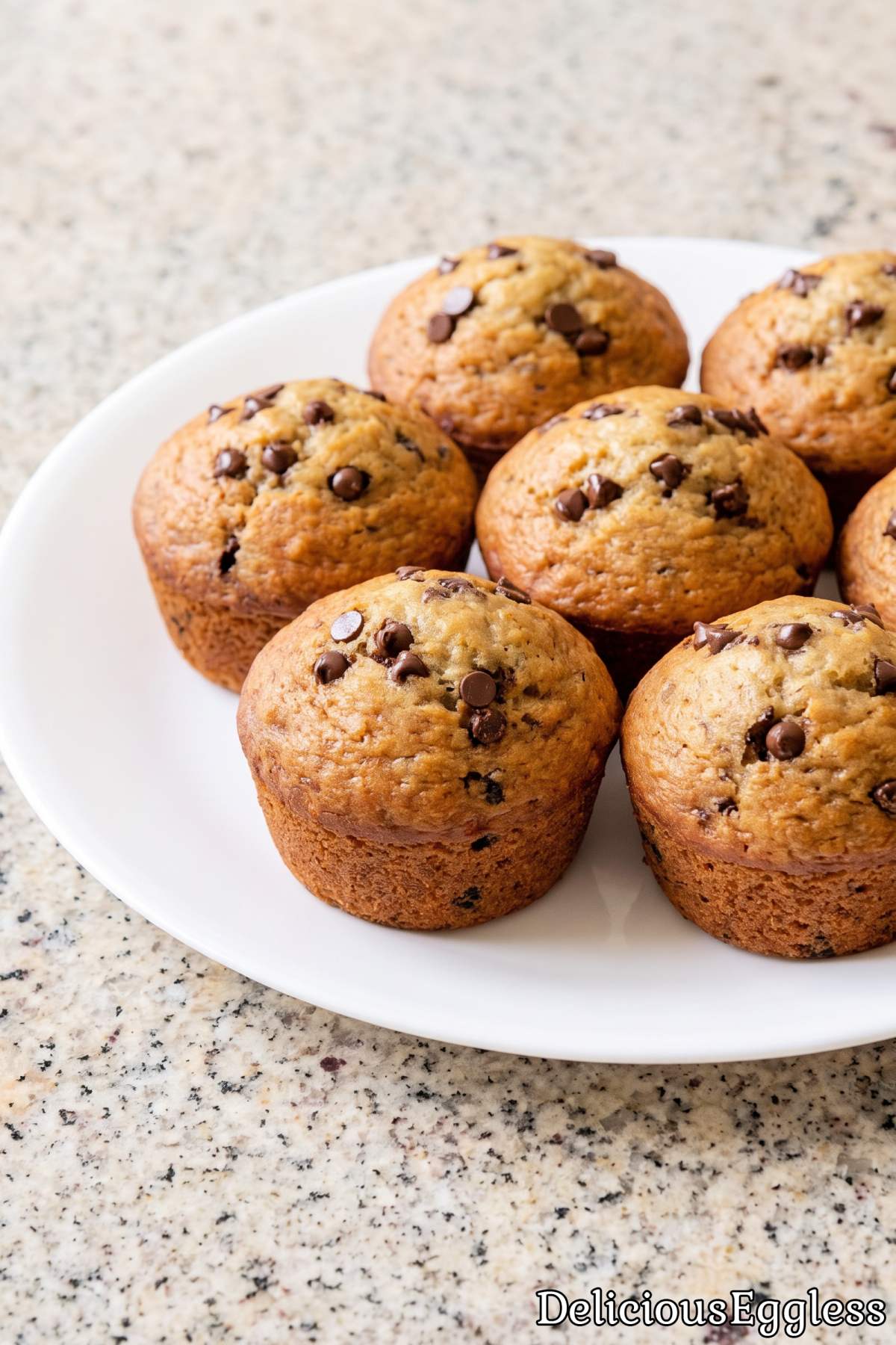 Tender eggless banana muffin up close