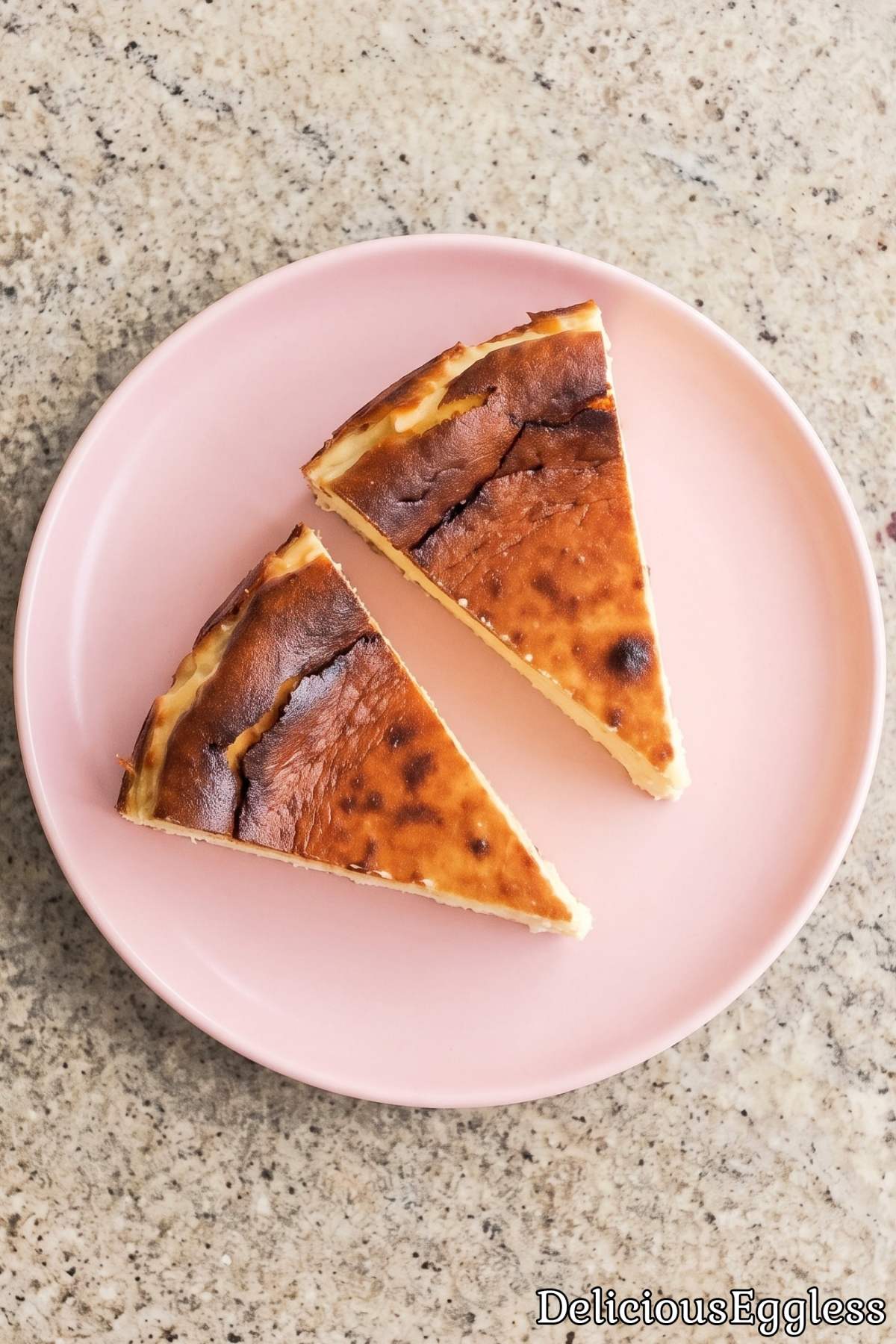 Creamy eggless Basque cheesecake slice