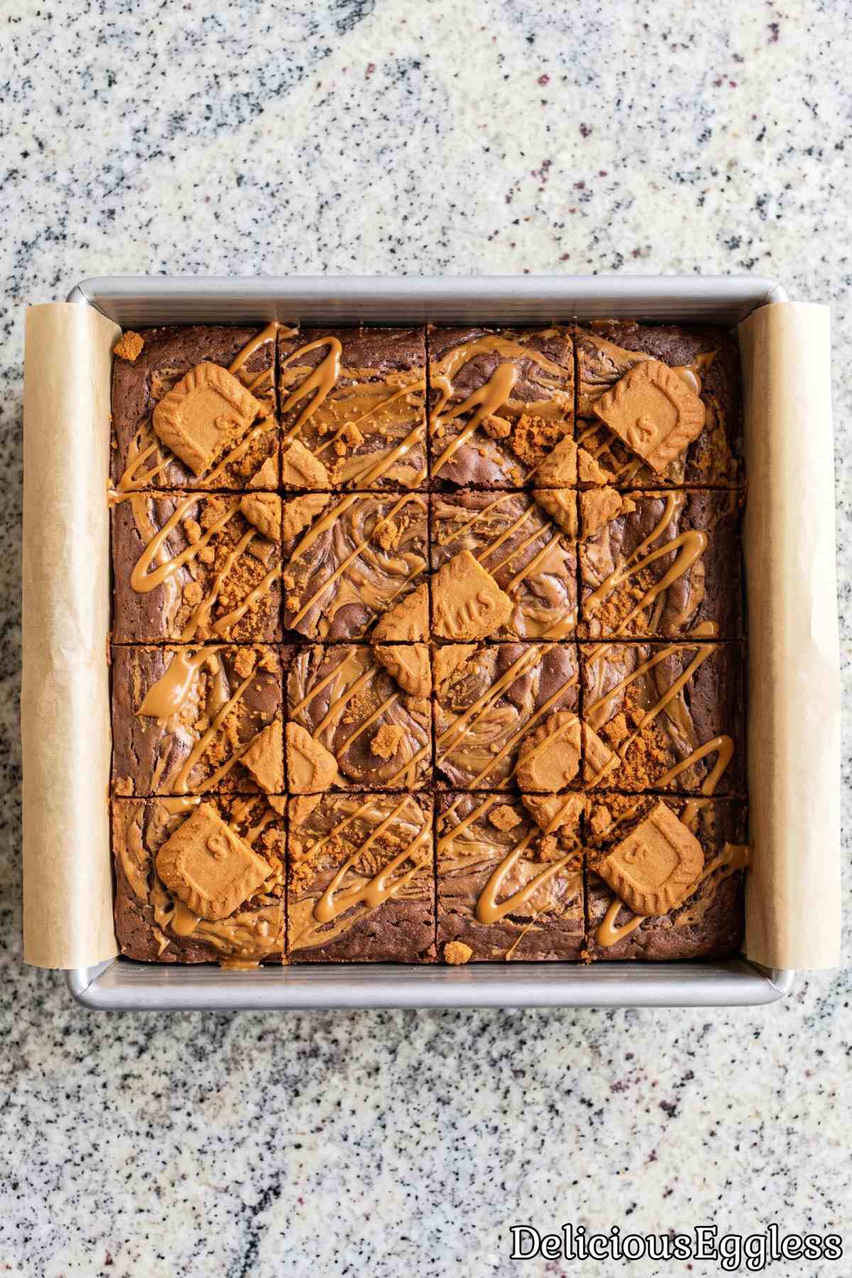 Eggless Biscoff brownies on a plate