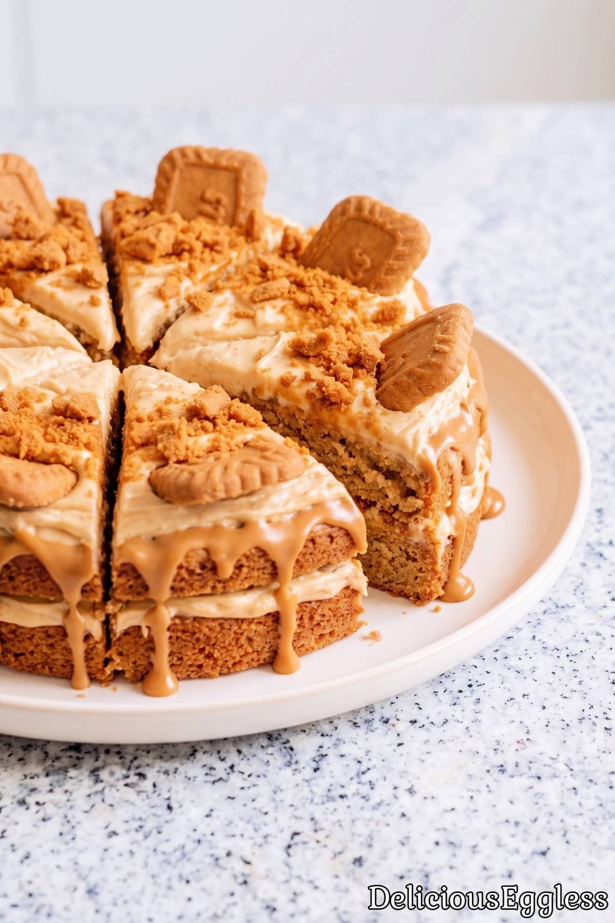 Decorated eggless Biscoff cookie cake
