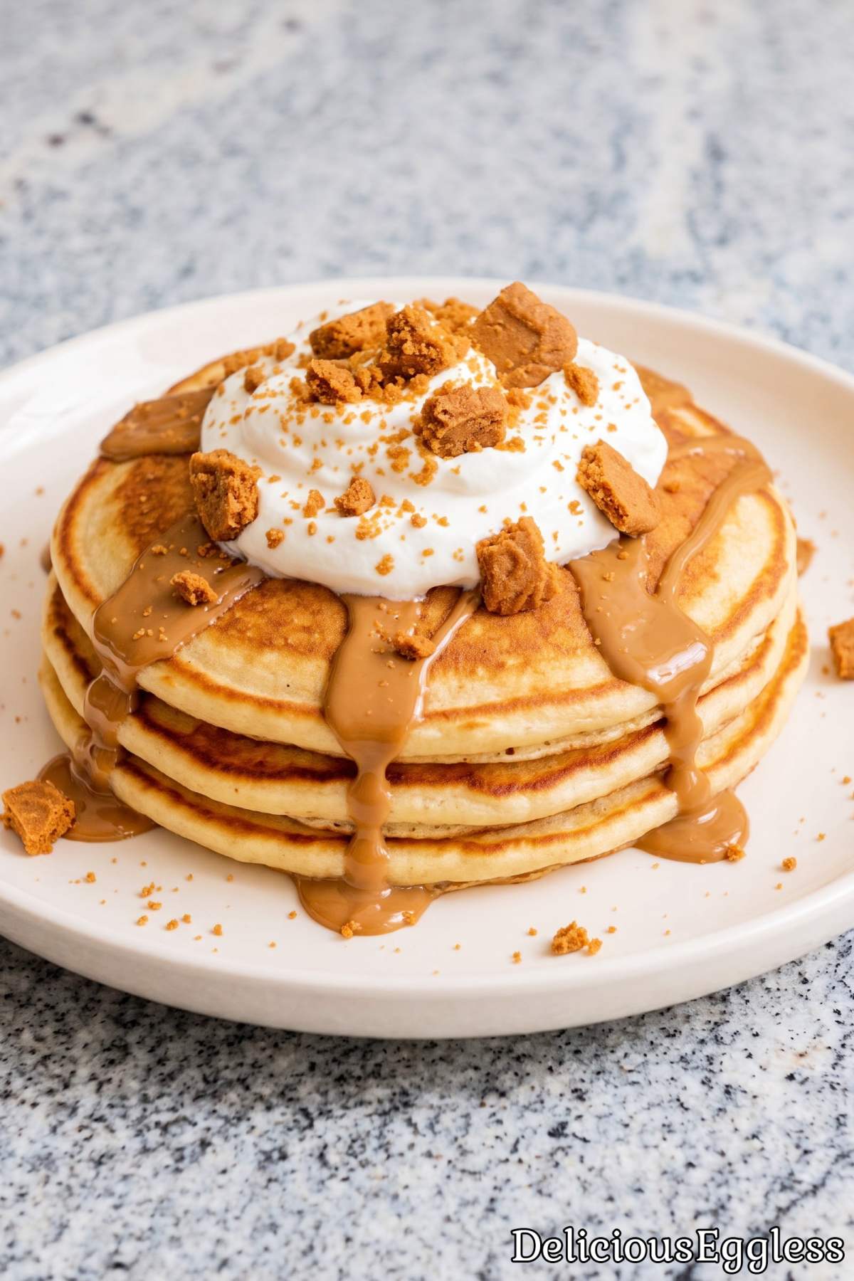 Fluffy eggless Biscoff cookie butter pancakes