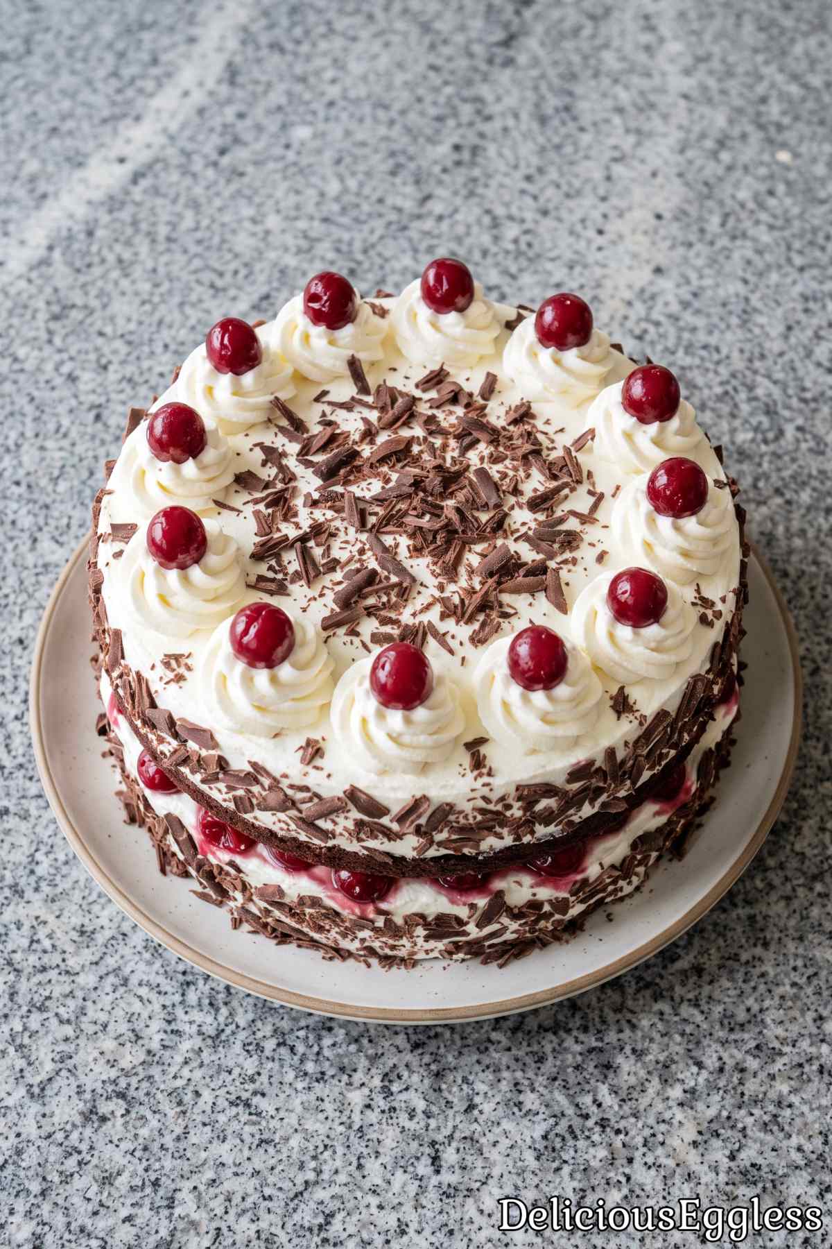 Fresh slice of eggless black forest cake.