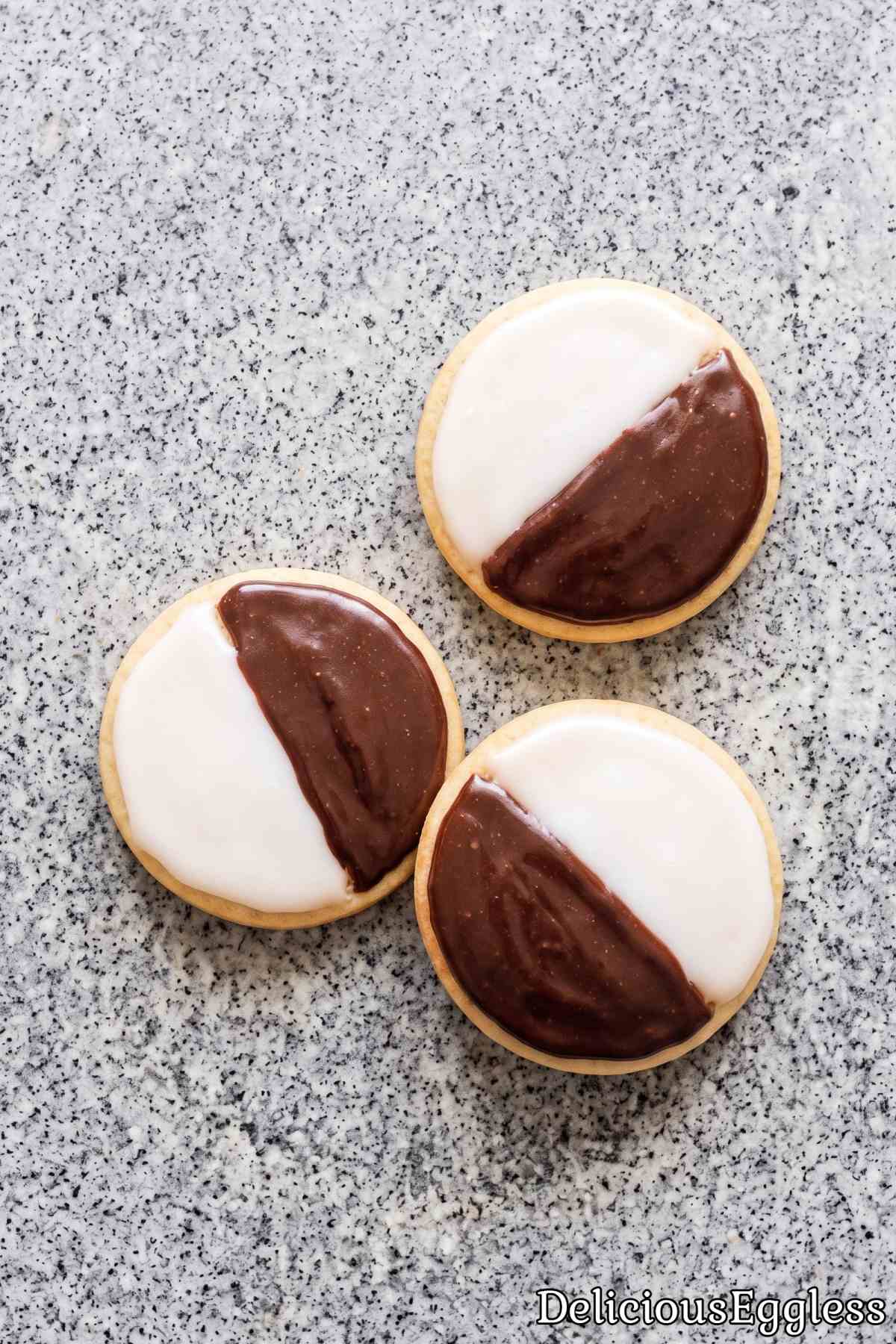 Eggless black and white cookies close up