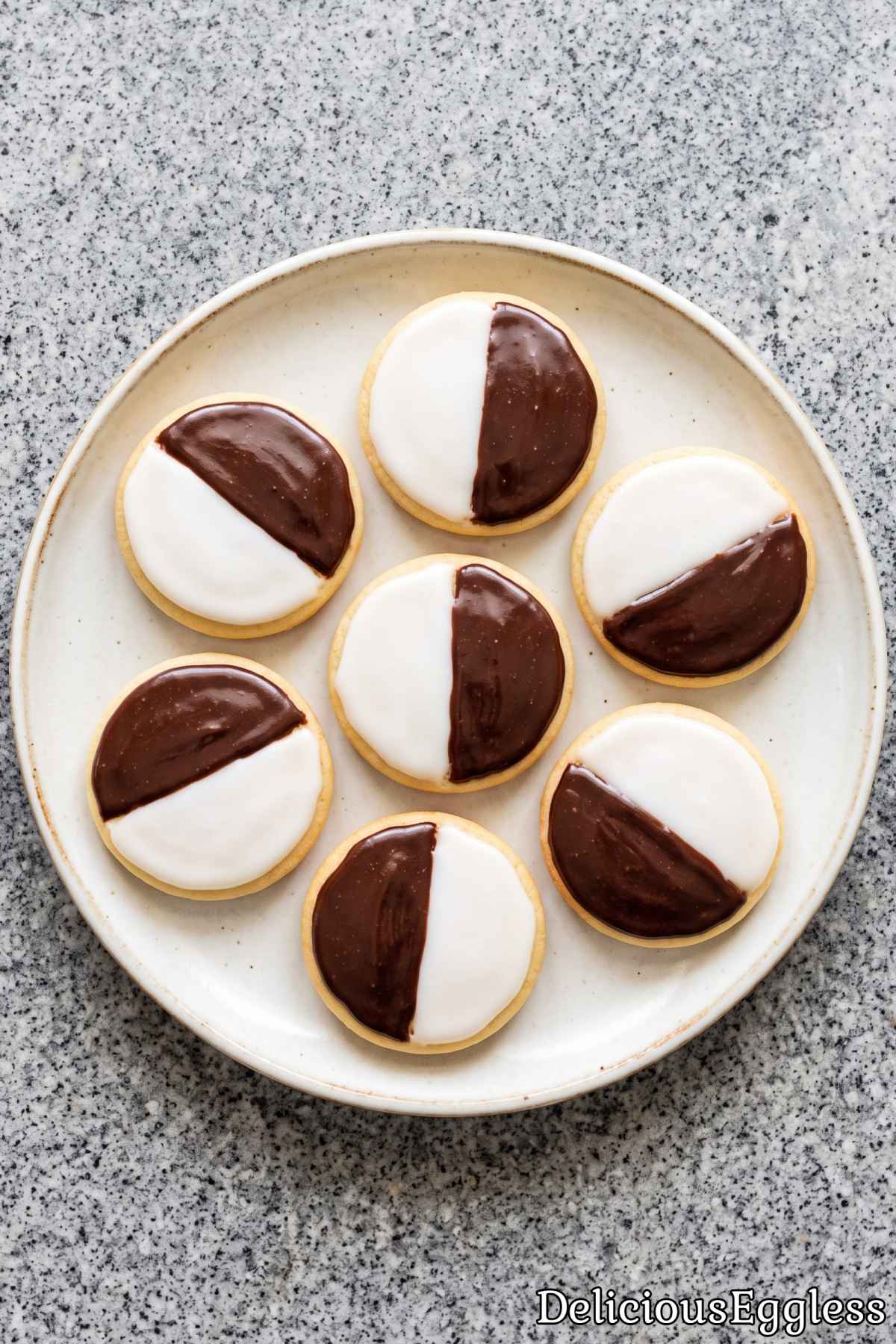 Plate of sweet egg free black and white cookies