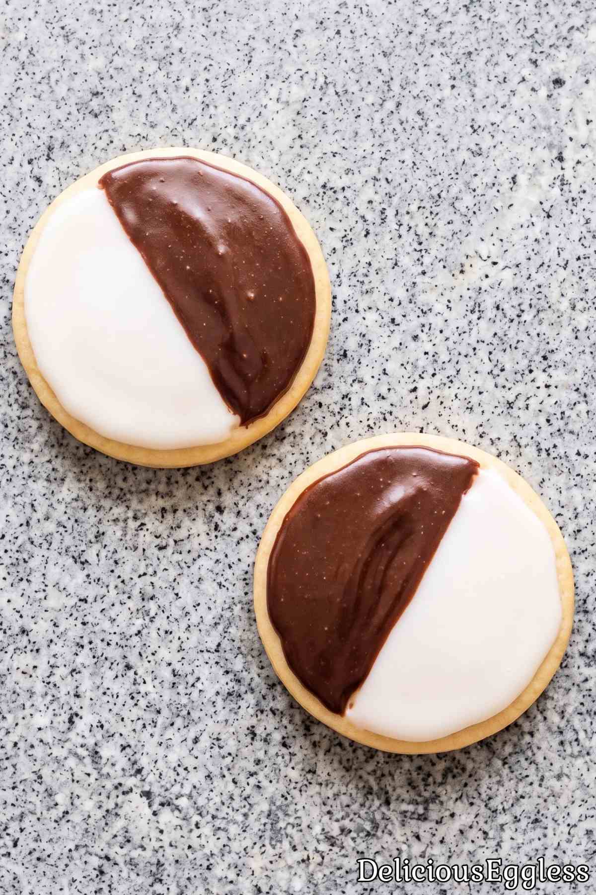 Eggless black and white cookies on a plate