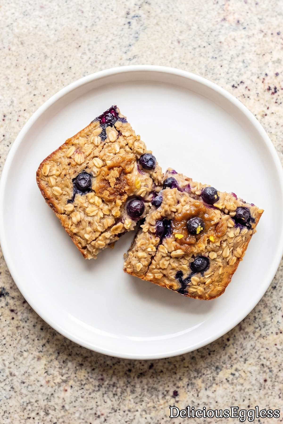 Warm eggless blueberry oat bake in a dish