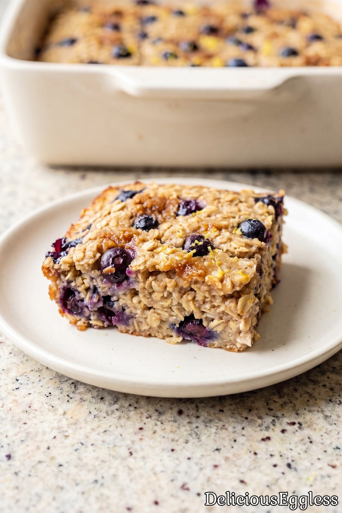Warm eggless blueberry baked oatmeal