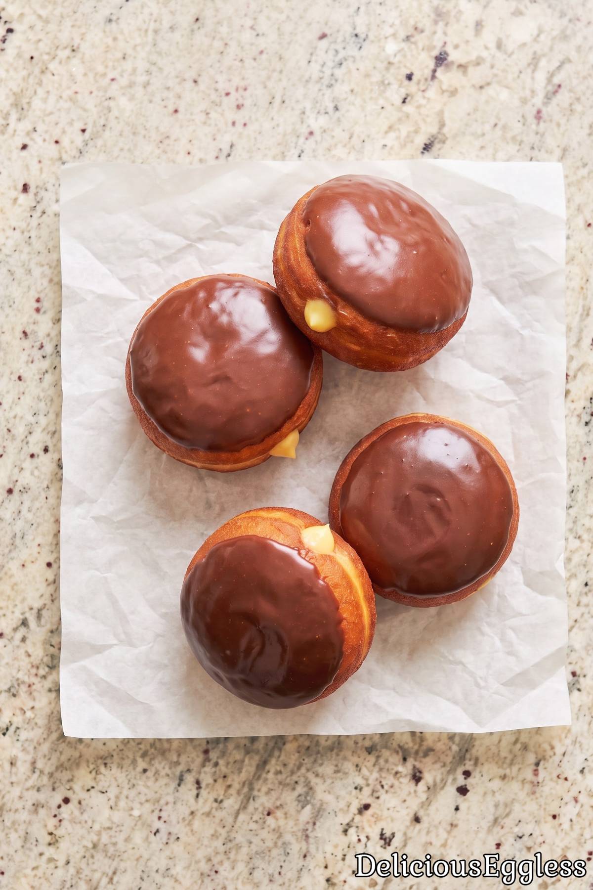 Homemade eggless Boston cream donuts