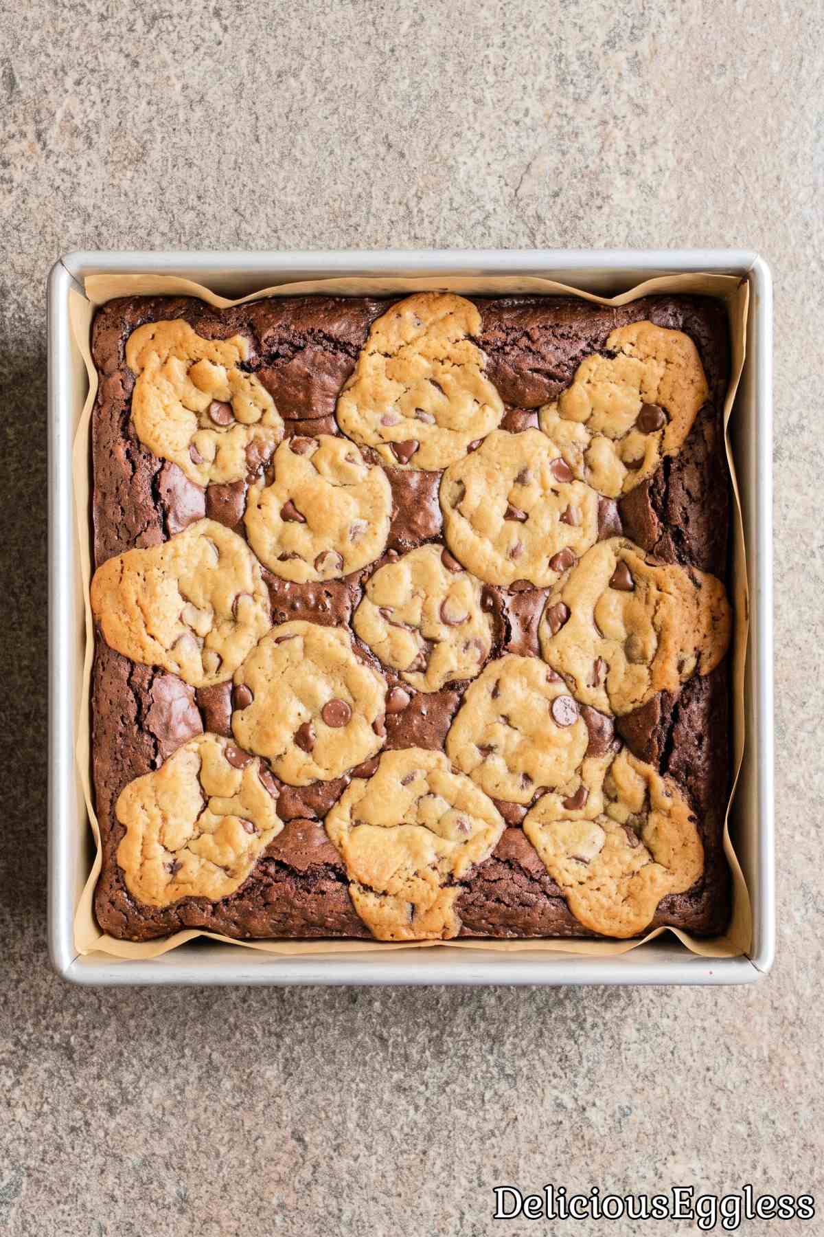 Chewy eggless brookies on a plate