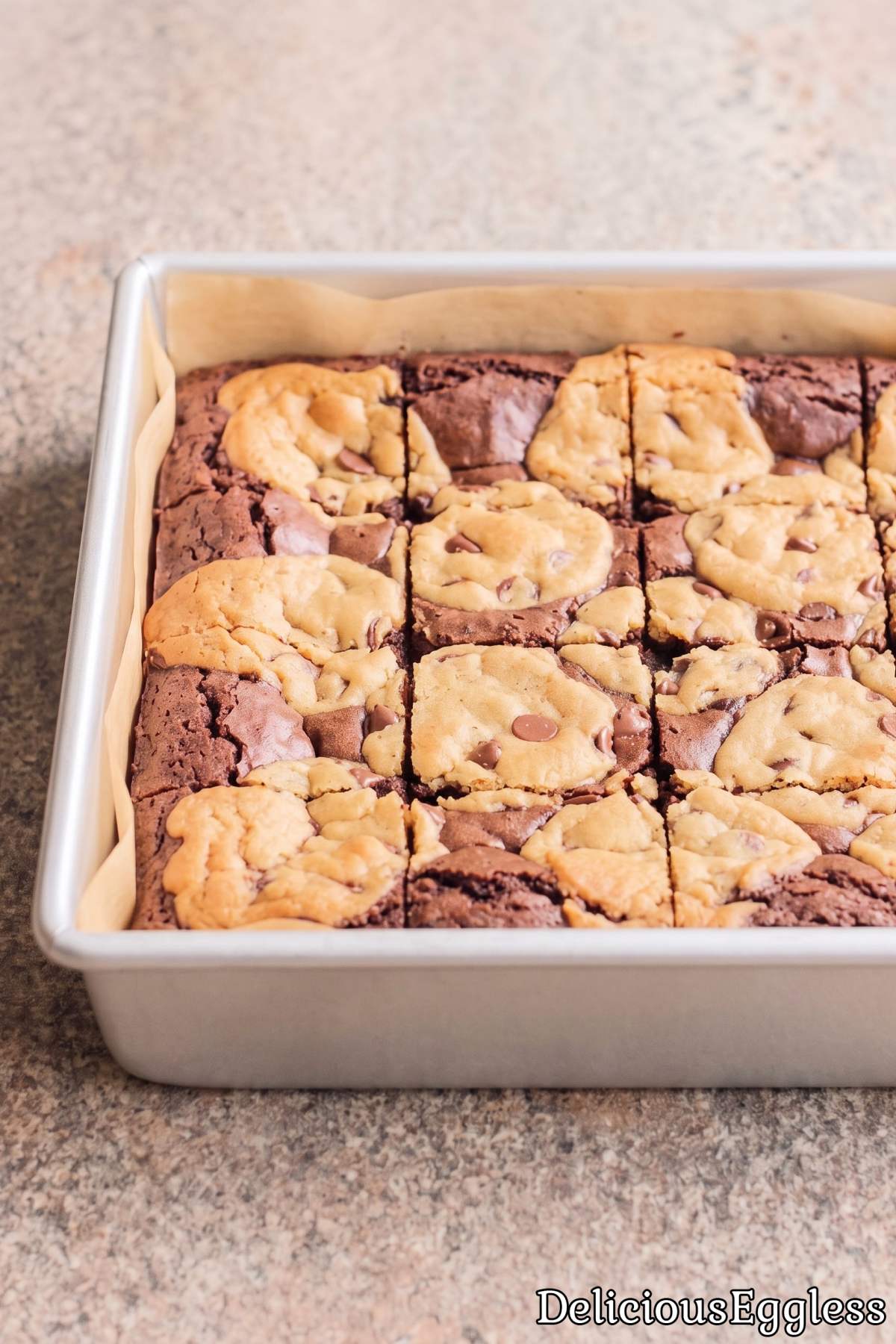 Sliced eggless brookies close up