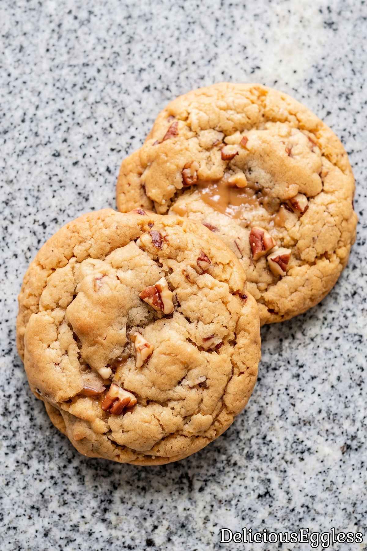 Batch of baked eggless butter pecan cookies