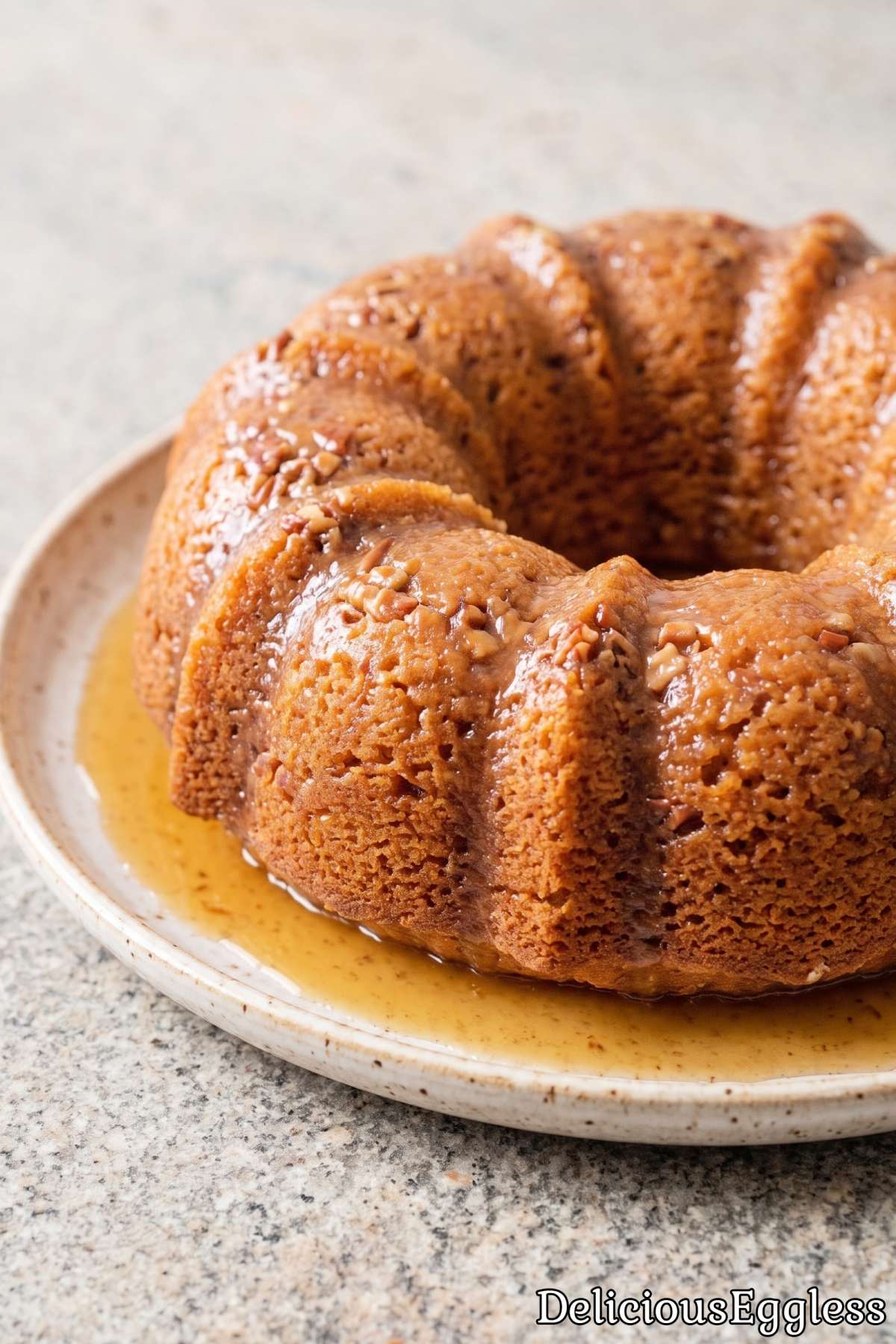 Glazed eggless butter rum bundt cake
