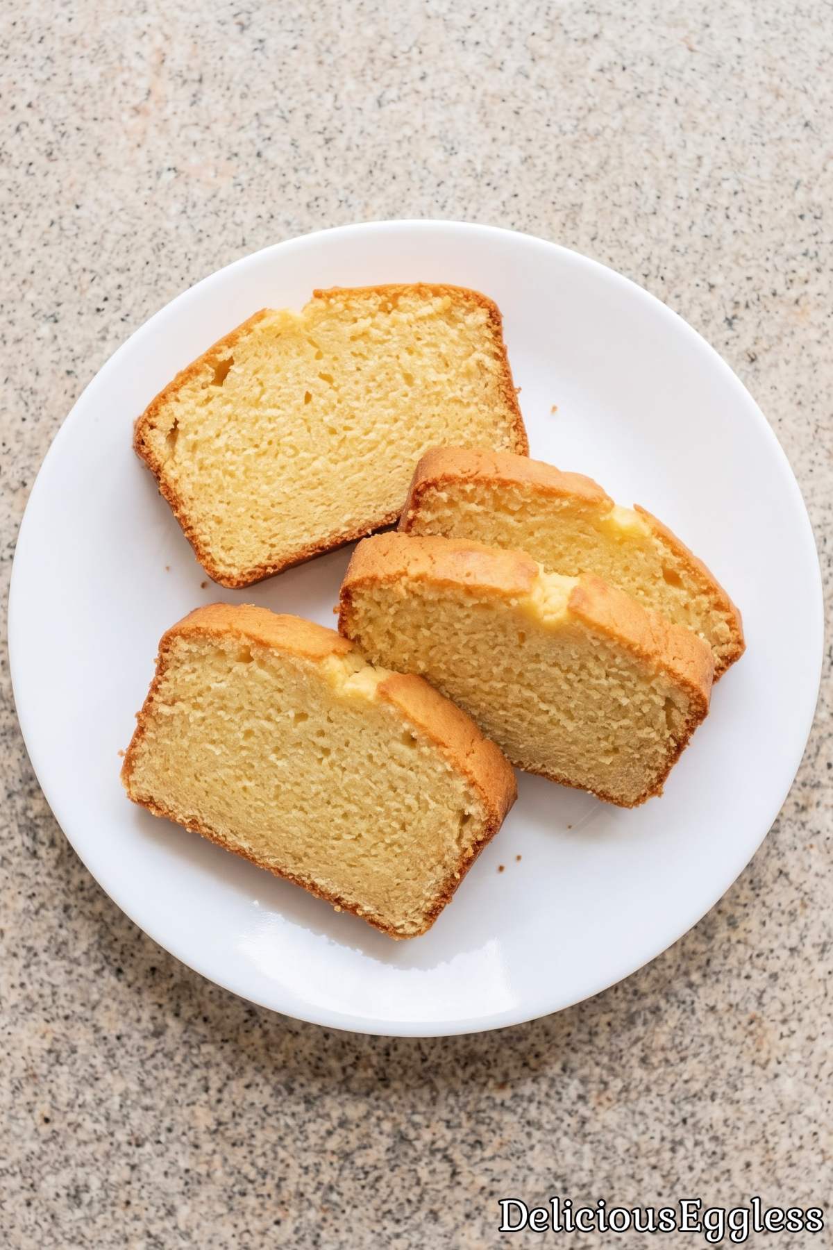 Tender golden eggless pound cake