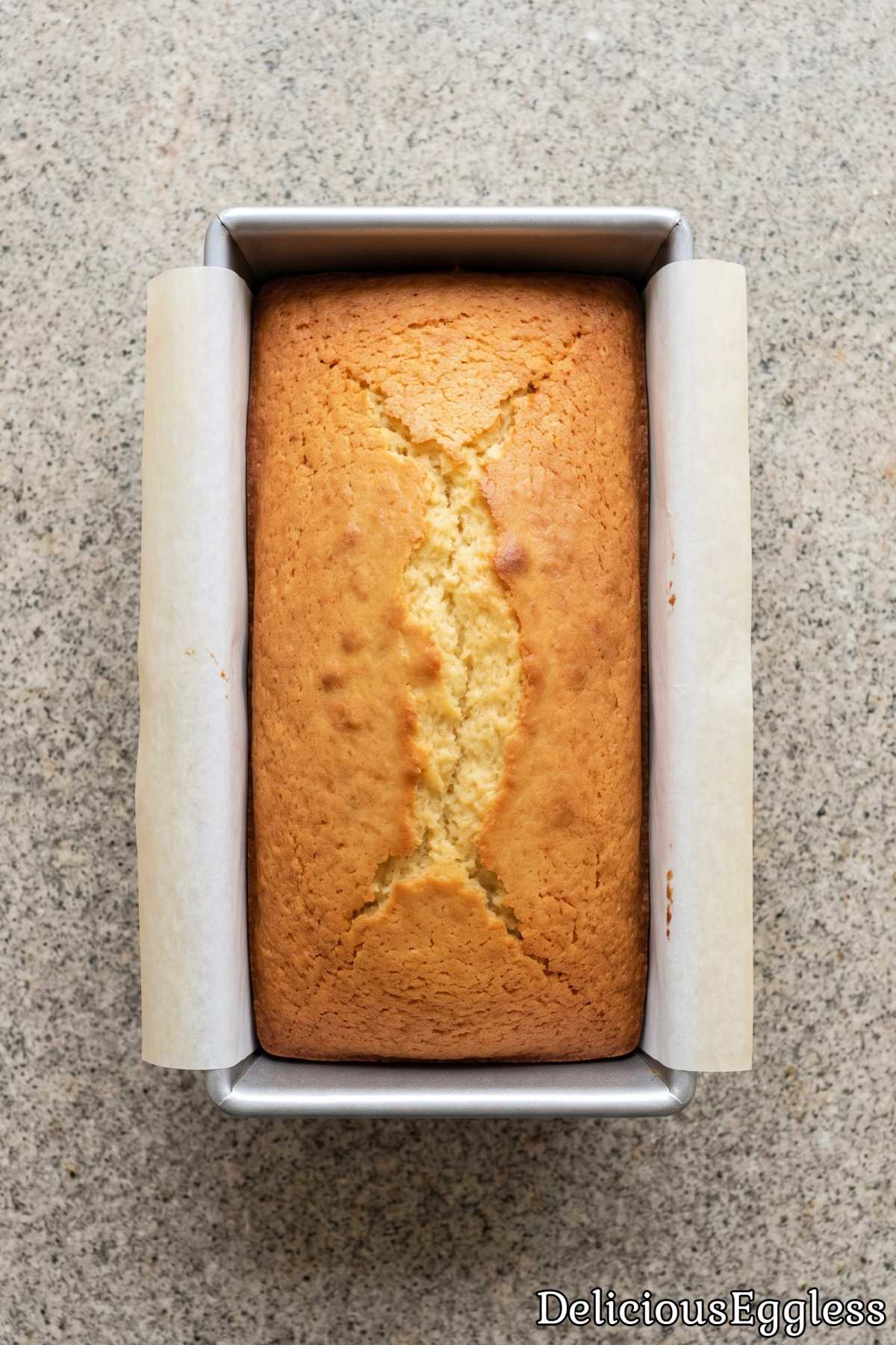 Moist eggless buttery pound cake loaf