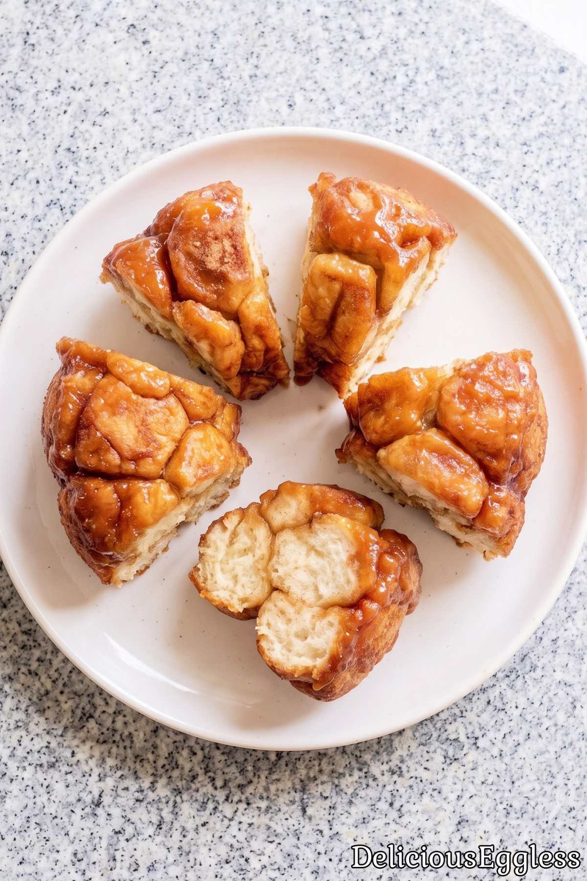 Golden eggless caramel monkey bread pieces