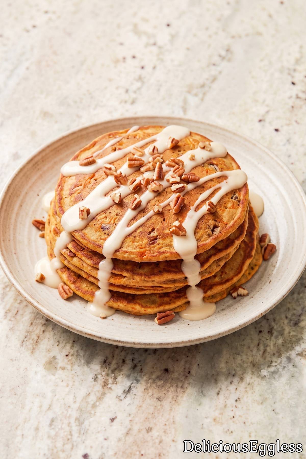 Stack of spiced eggless carrot pancakes