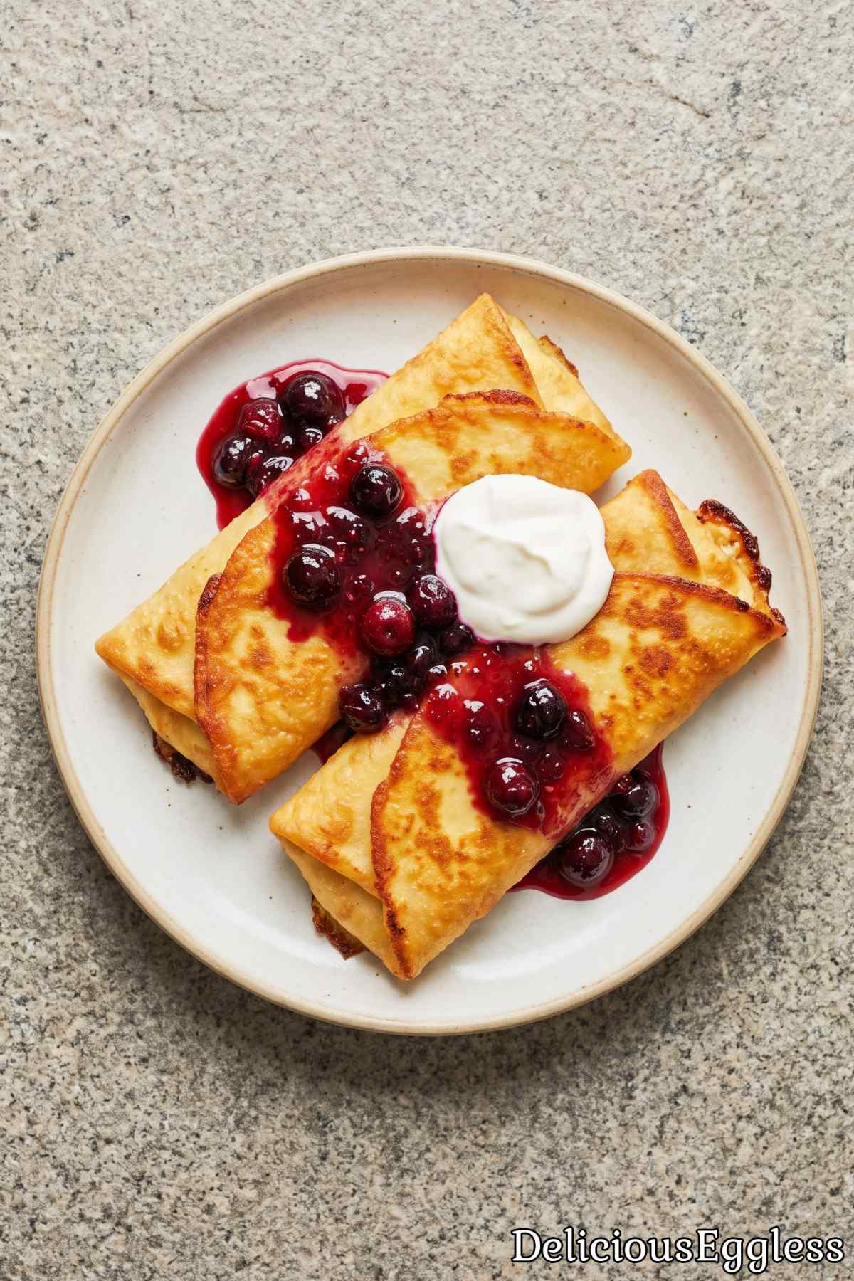Warm homemade eggless cheese blintzes