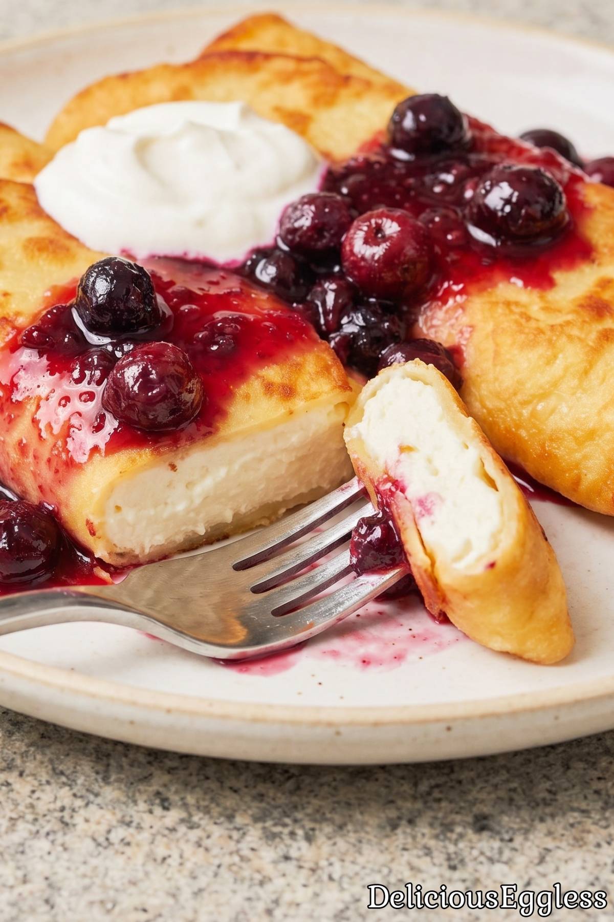 Creamy cheese filled eggless blintzes