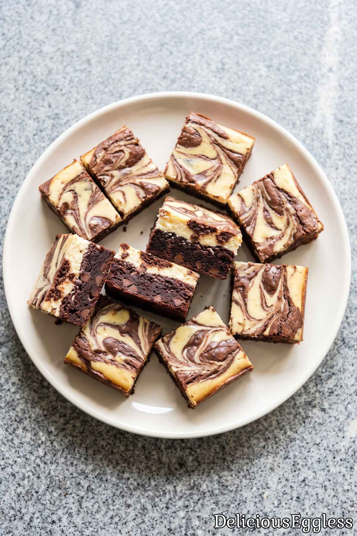 Stack of eggless cheesecake brownies