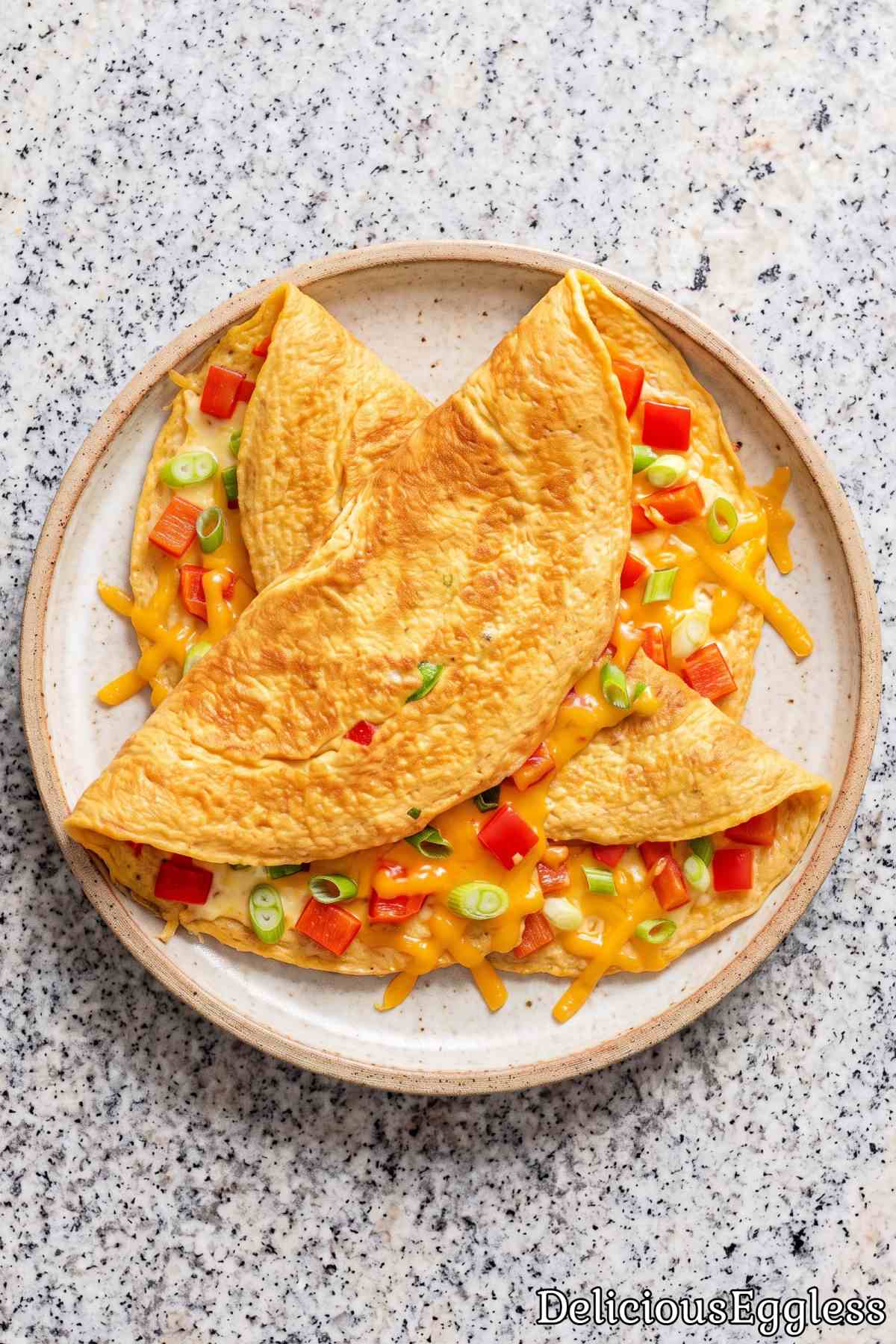 Warm eggless omelet with melted cheese