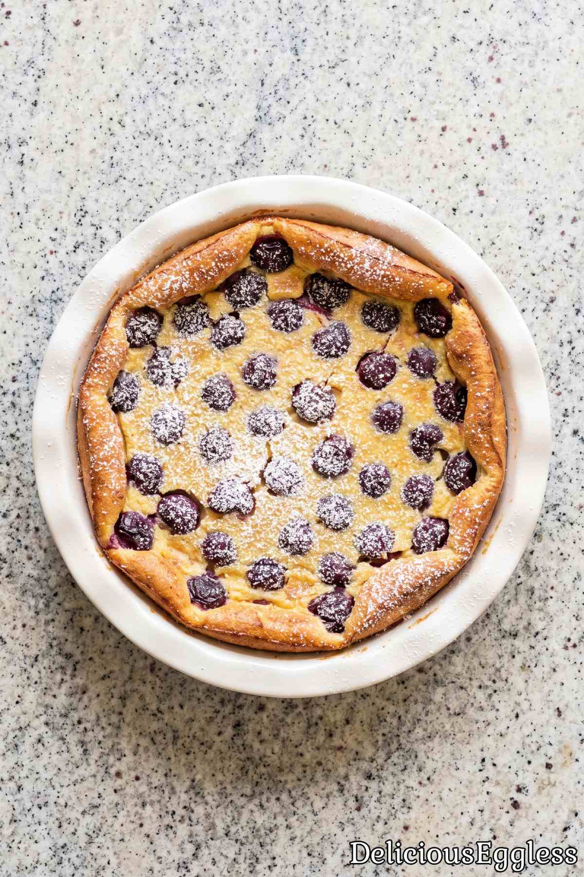 Tender eggless cherry clafoutis slice