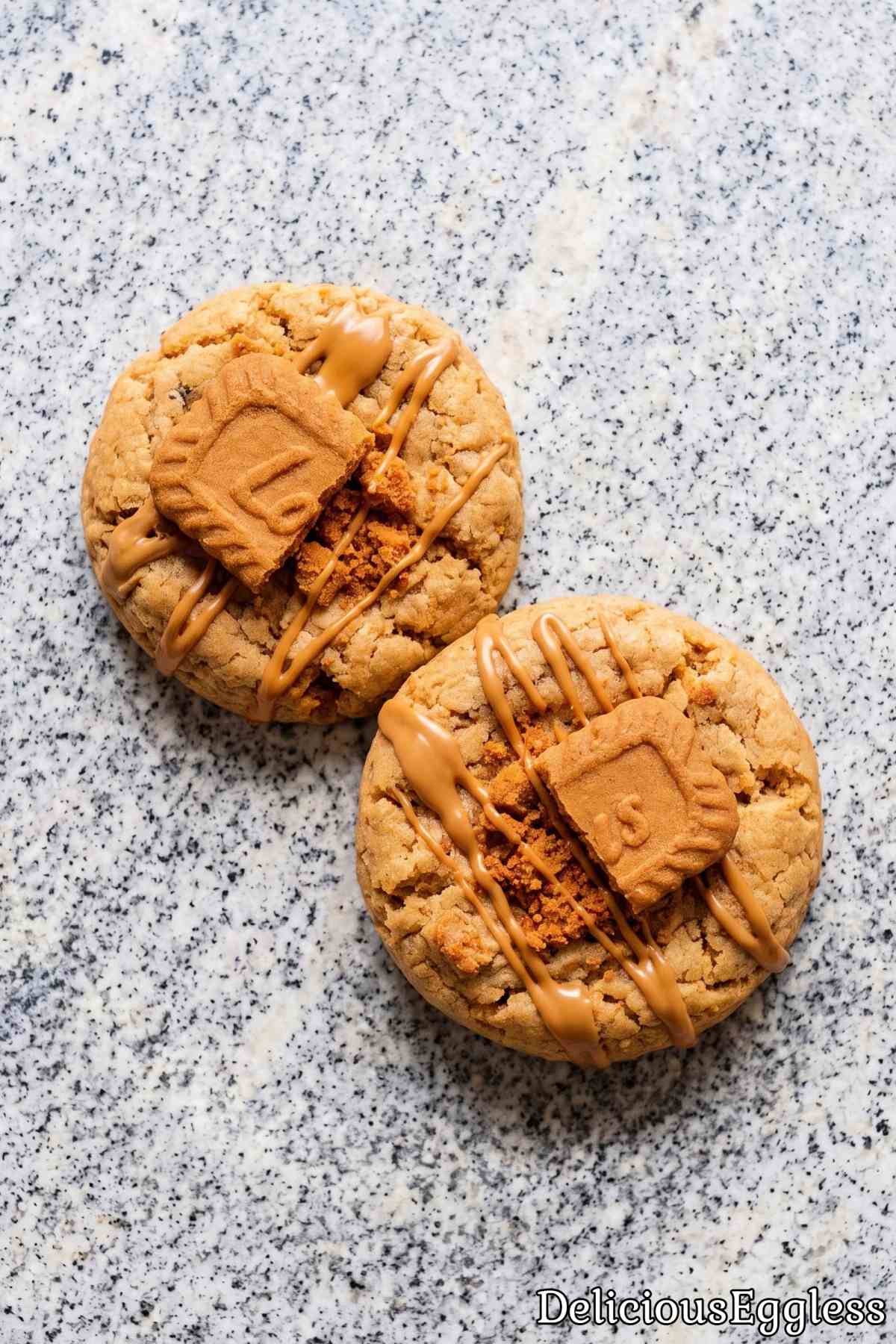 Warm eggless Biscoff cookies ready to eat