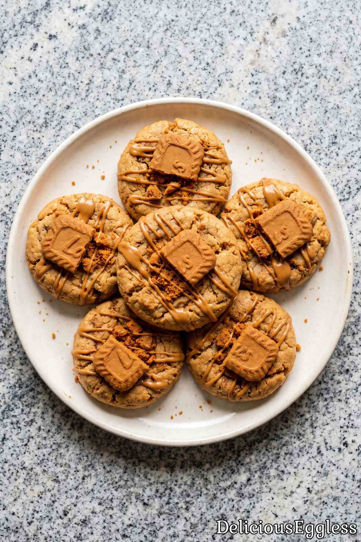 Spiced eggless Biscoff cookies stacked up