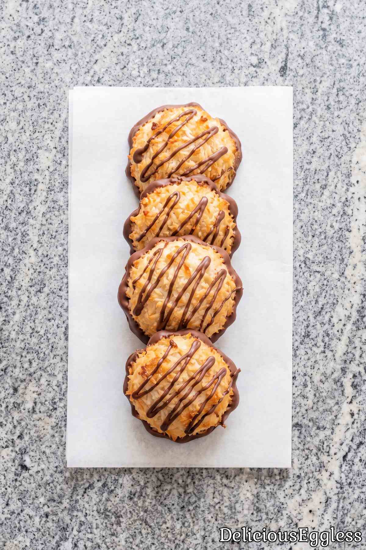 Chewy eggless coconut macaroon cookies.
