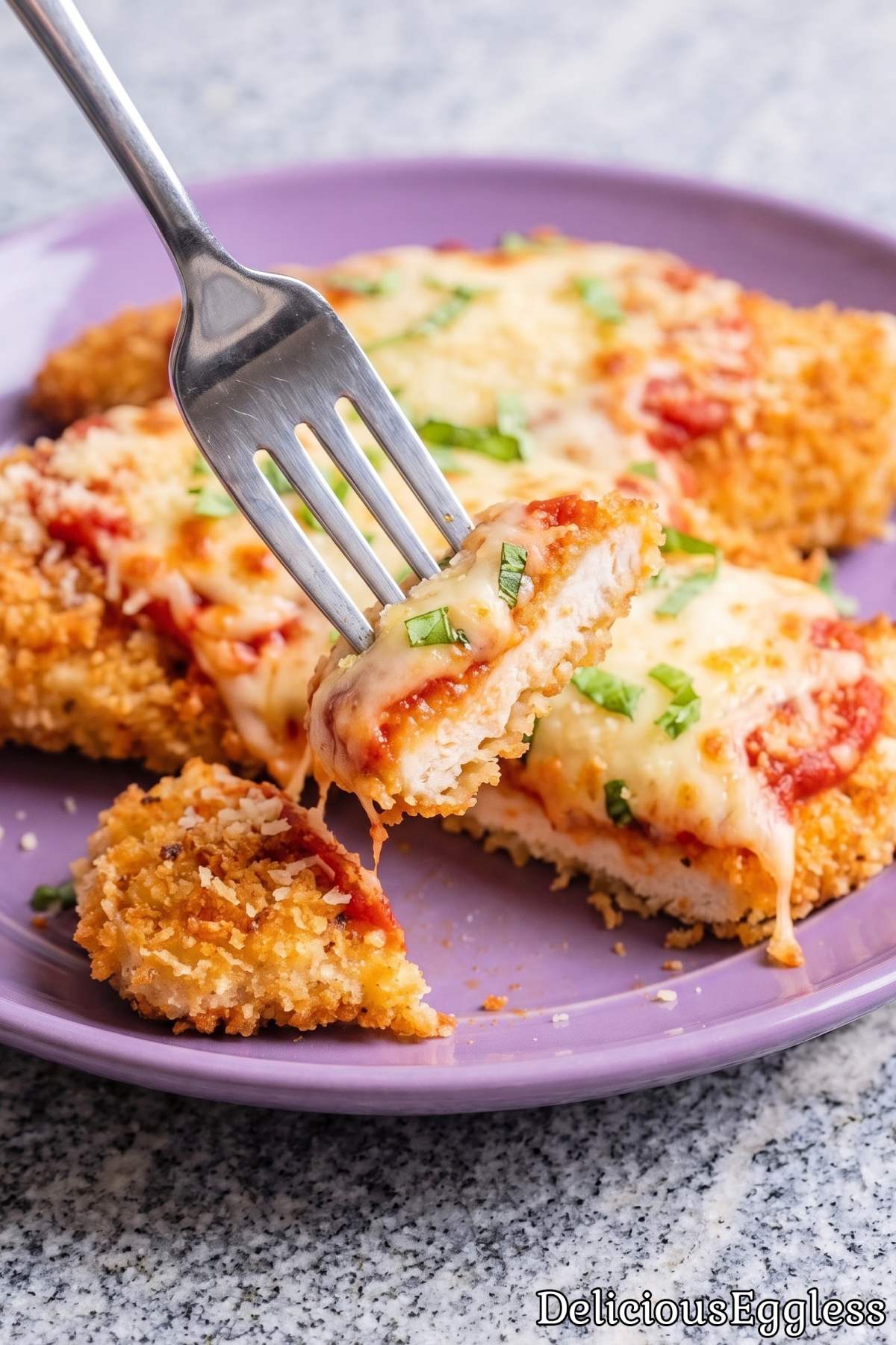 Saucy eggless chicken parmesan with herbs