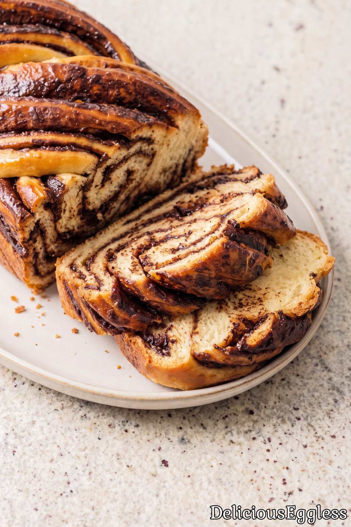 Homemade eggless chocolate babka loaf