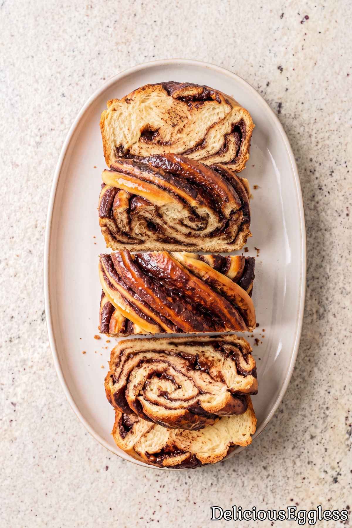 Sweet eggless chocolate babka loaf