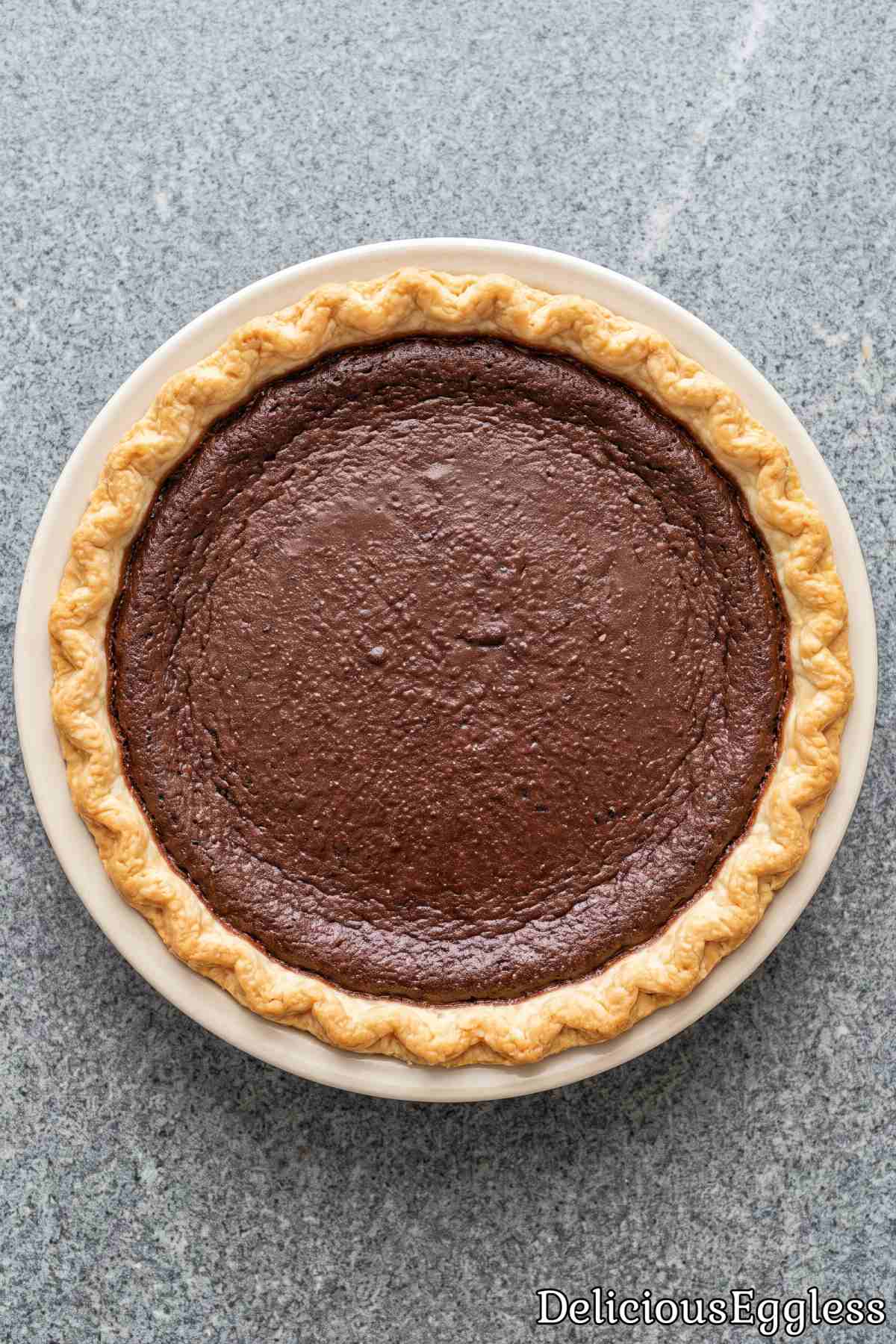 Sweet eggless chocolate chess pie slice