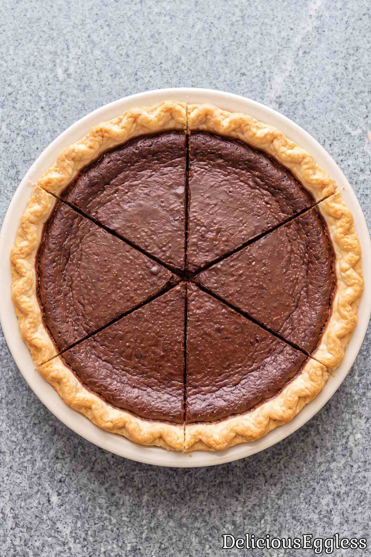 Rich homemade eggless chocolate chess pie