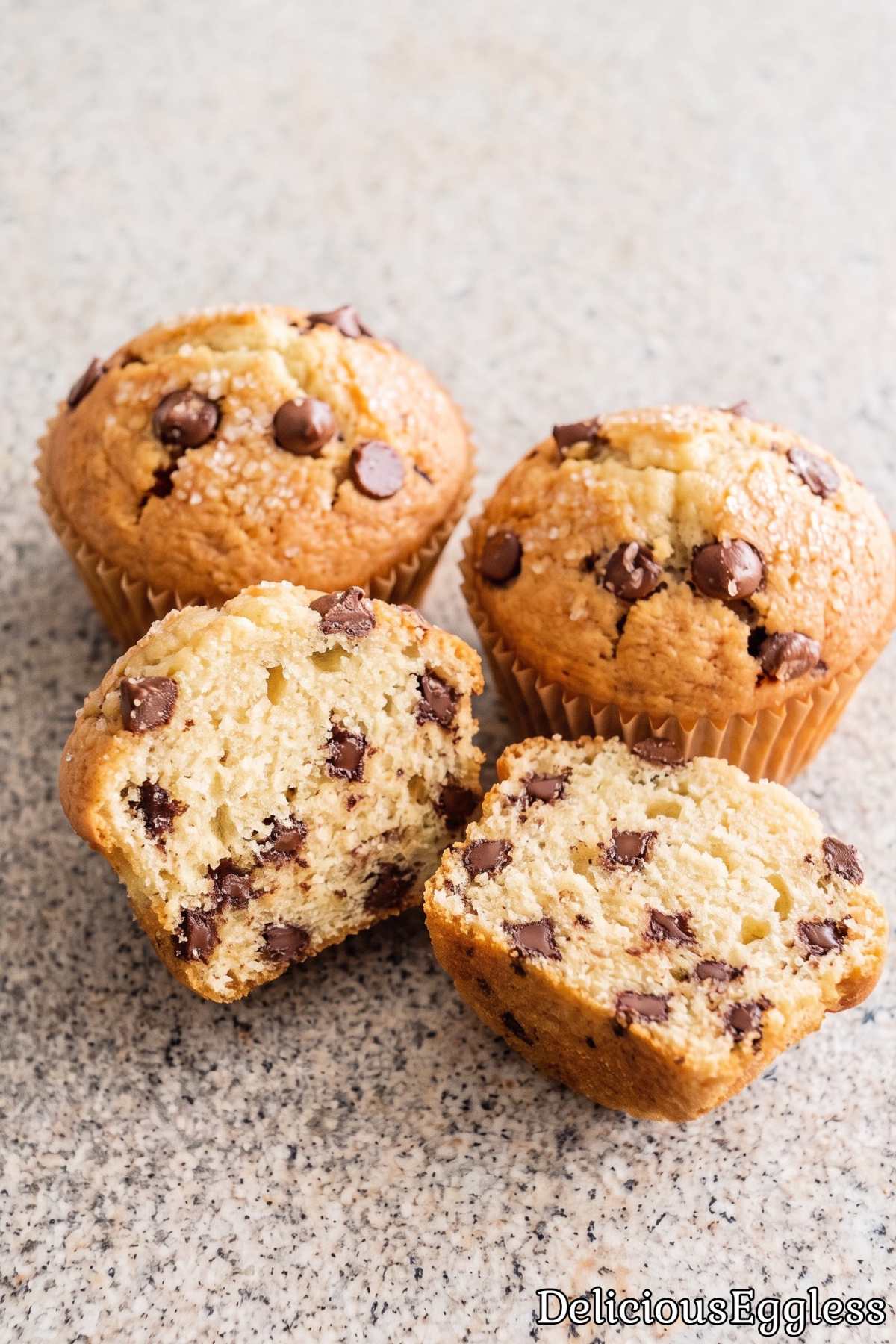 Soft eggless chocolate chip muffins