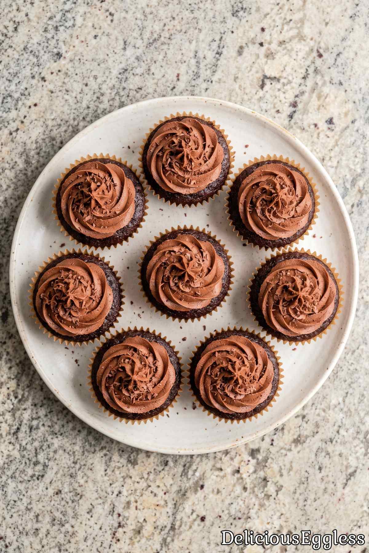 Eggless chocolate cupcakes with frosting
