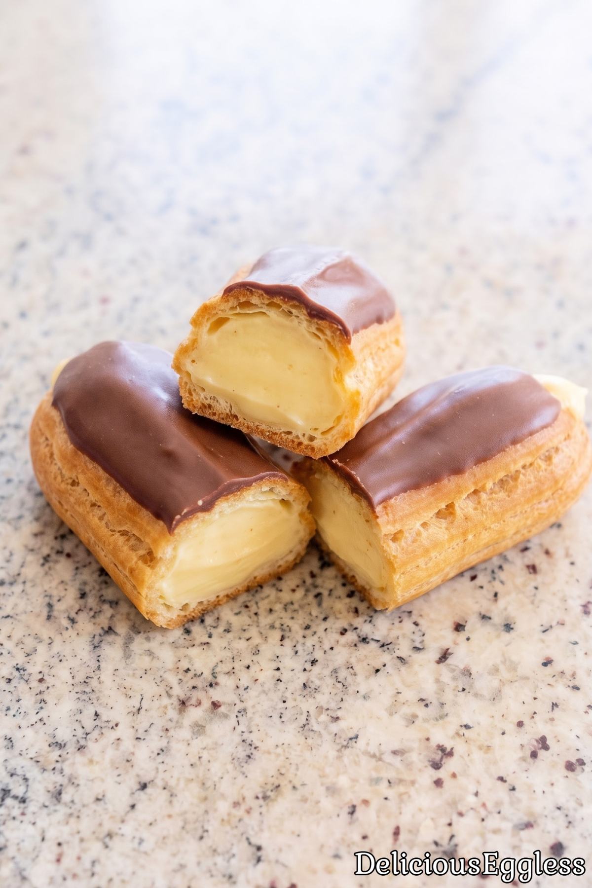Homemade eggless chocolate eclairs