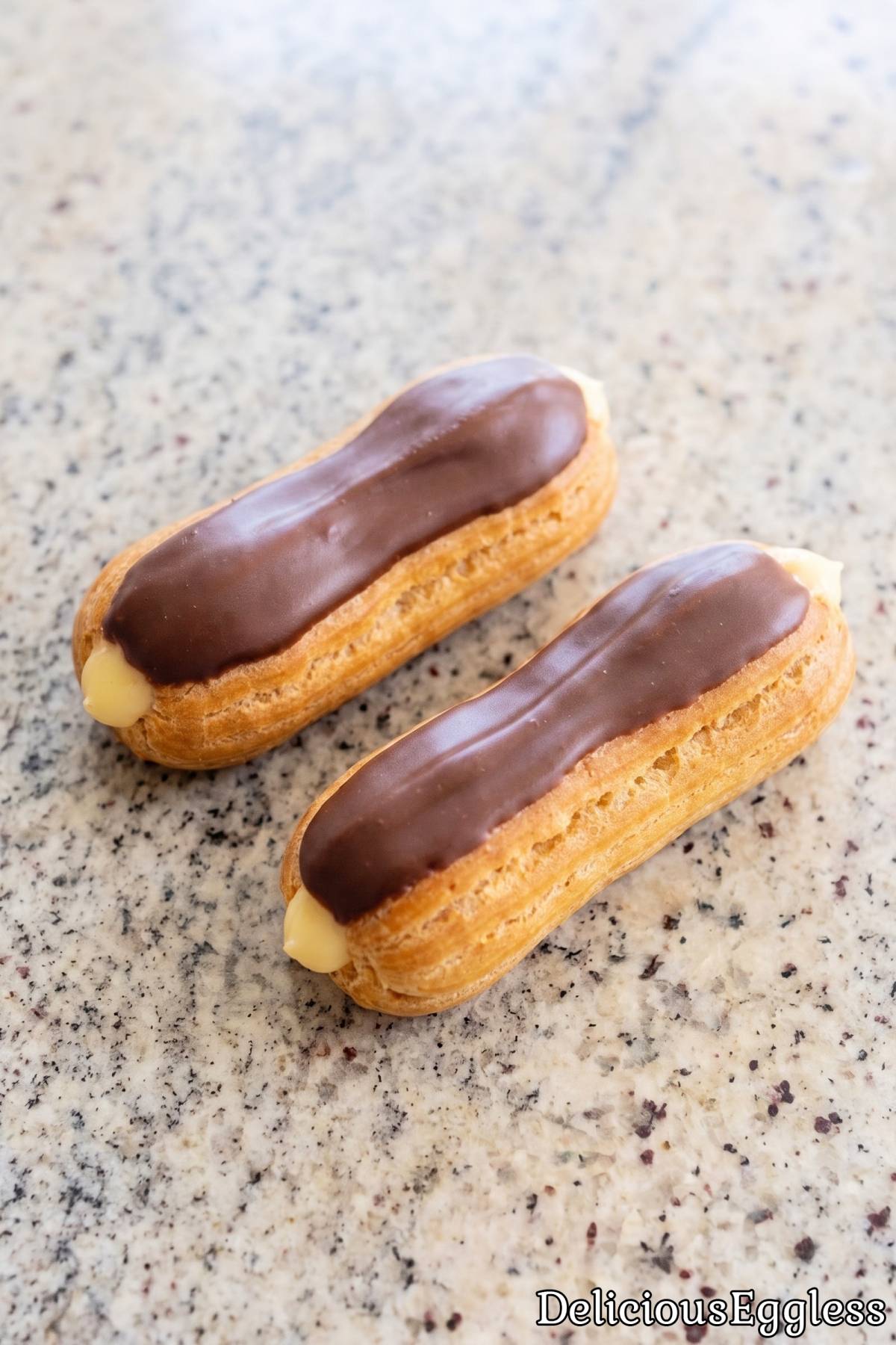 Soft eggless eclairs with cream filling