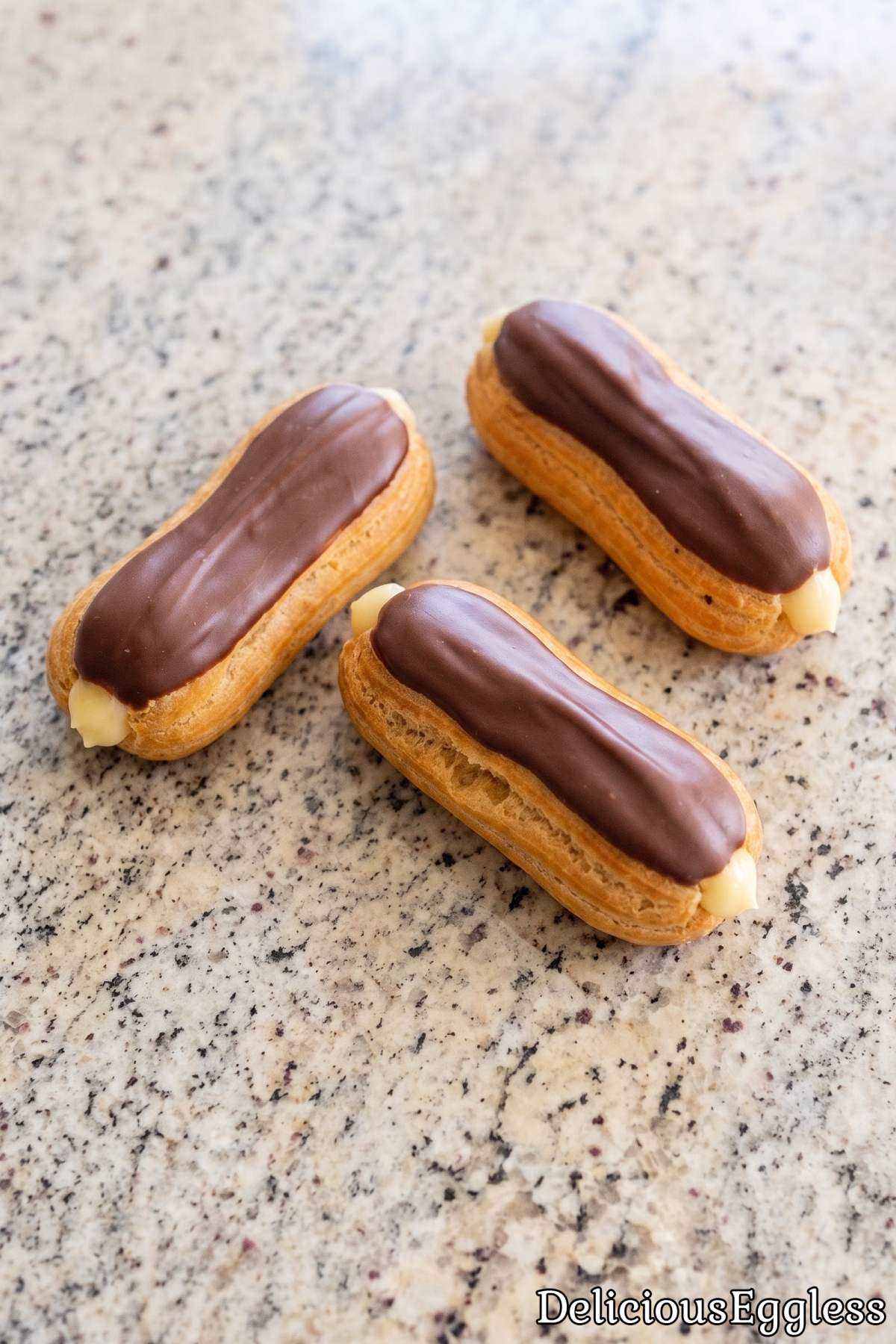 Creamy filled eggless chocolate eclairs