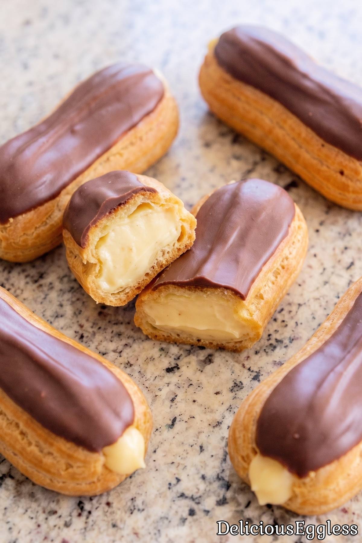 Eggless chocolate eclairs with glaze