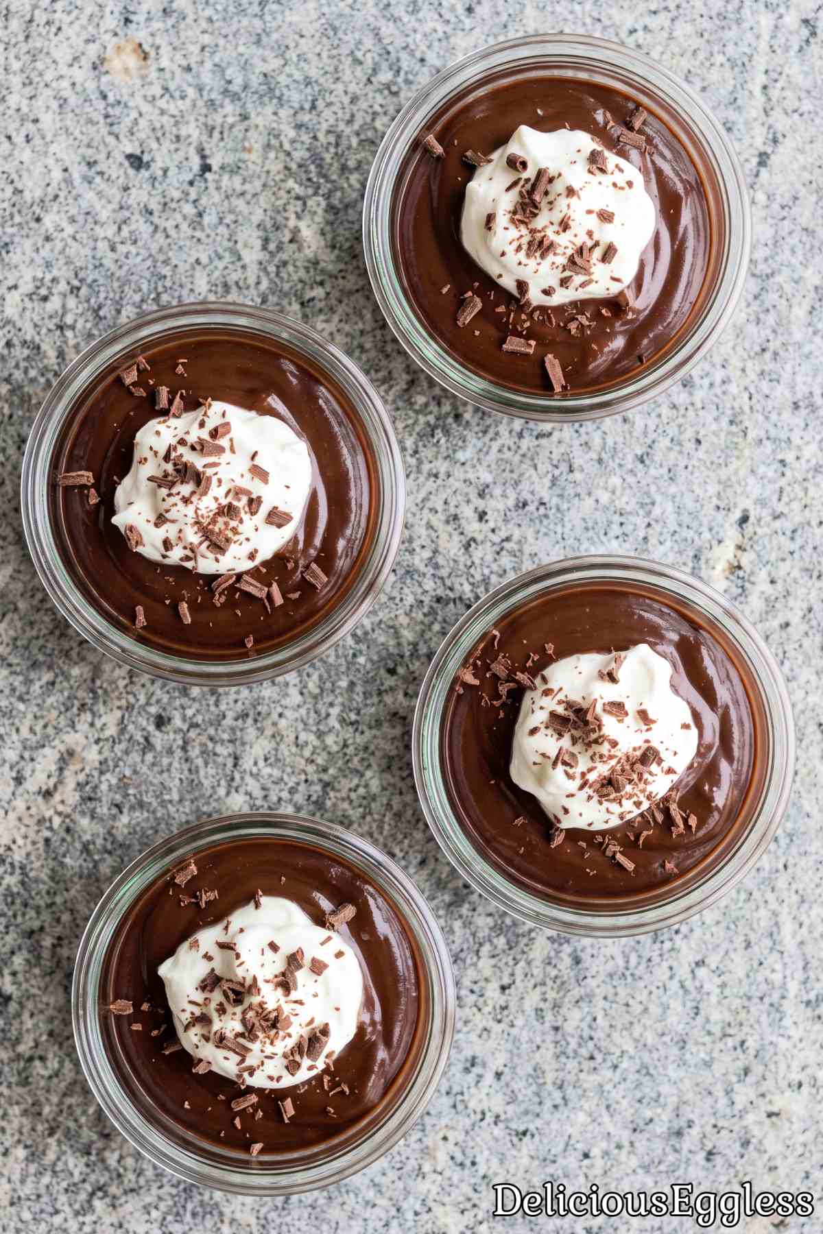 Silky eggless chocolate pudding with cream